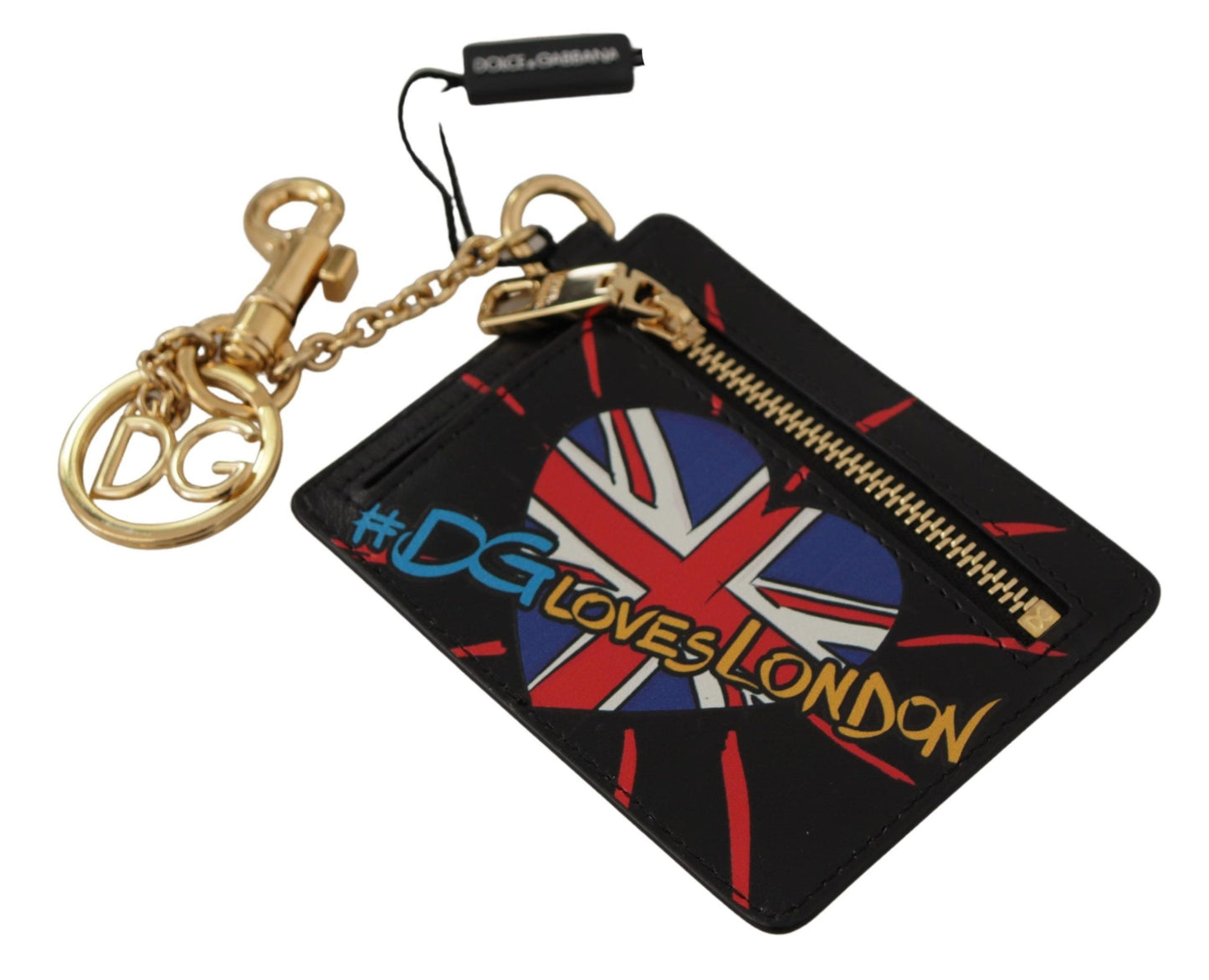 Dolce & Gabbana – Kartenetui aus schwarzem Leder #DGLovesLondon mit Schlüsselanhänger und Münzfach