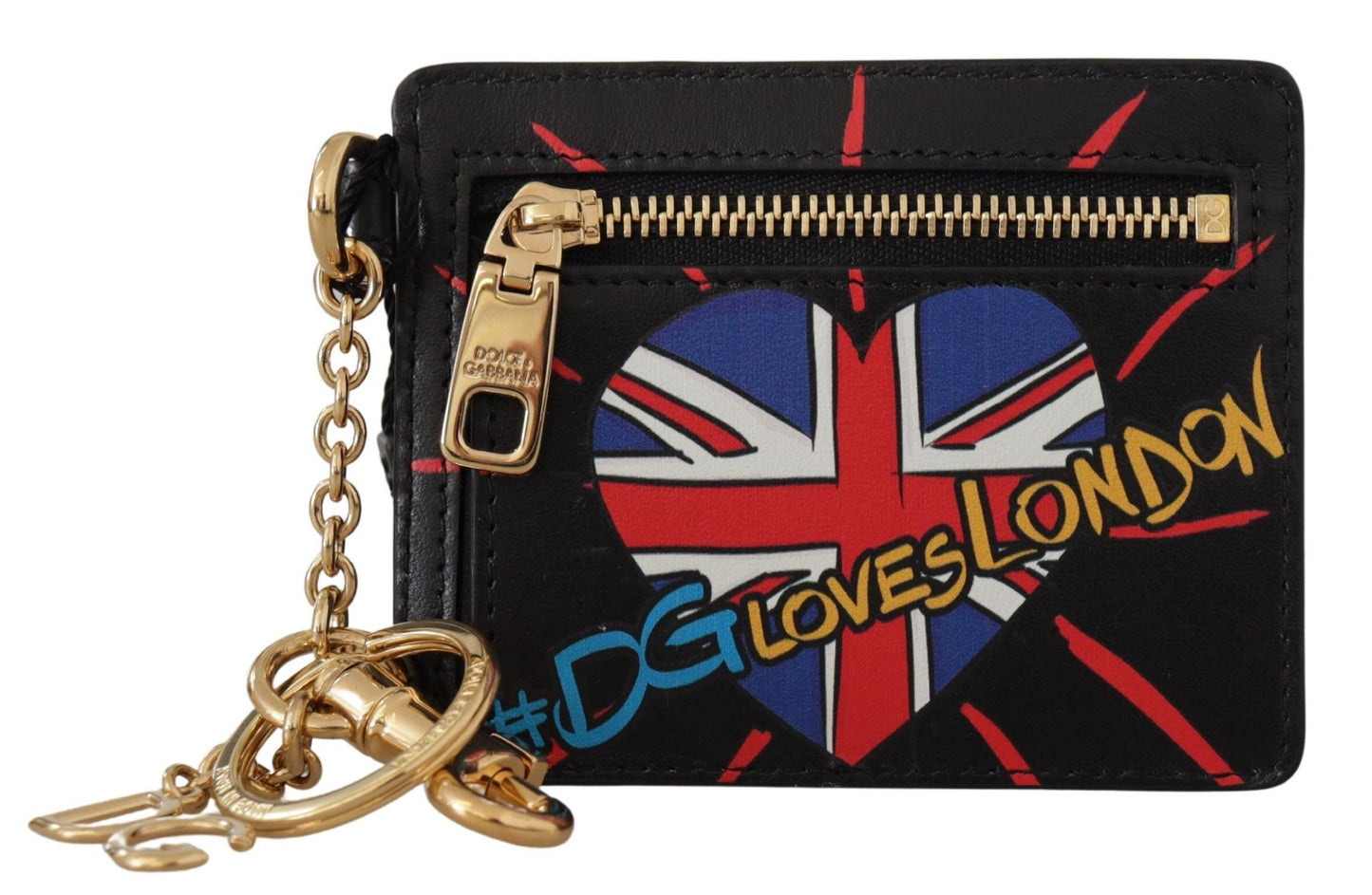 Dolce & Gabbana – Kartenetui aus schwarzem Leder #DGLovesLondon mit Schlüsselanhänger und Münzfach