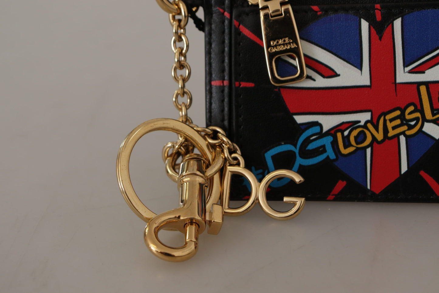 Dolce & Gabbana – Kartenetui aus schwarzem Leder #DGLovesLondon mit Schlüsselanhänger und Münzfach