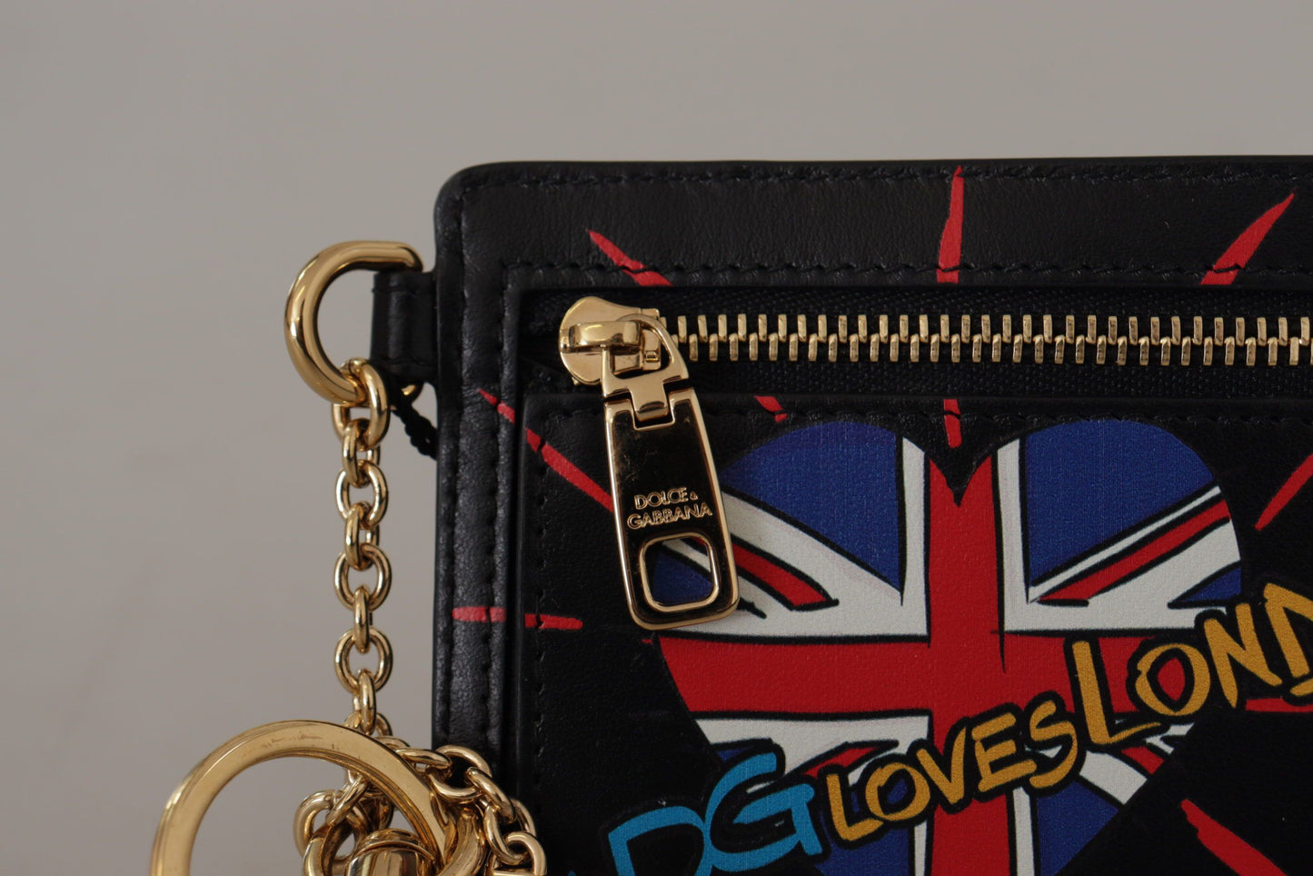 Dolce & Gabbana – Kartenetui aus schwarzem Leder #DGLovesLondon mit Schlüsselanhänger und Münzfach