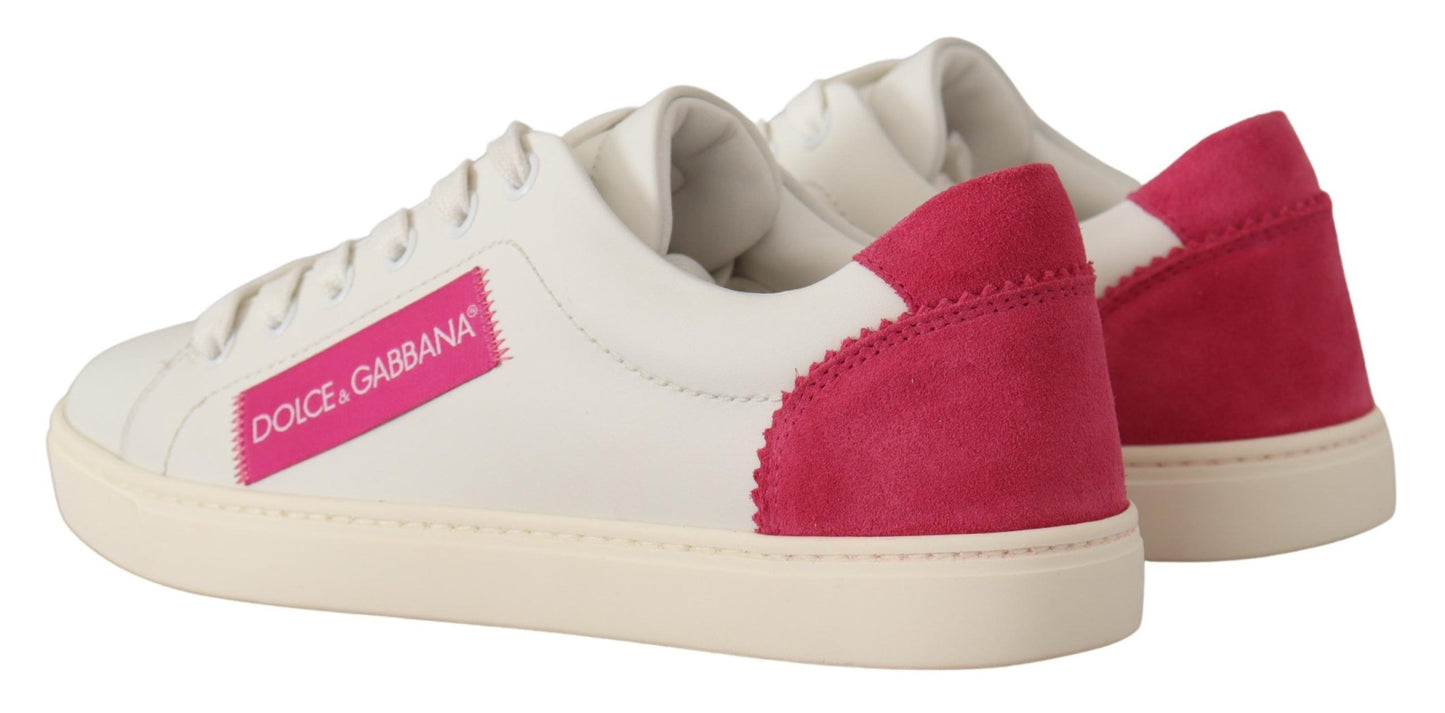 Dolce & Gabbana Weiß Rosa Leder Low Top Sneakers Damenschuhe