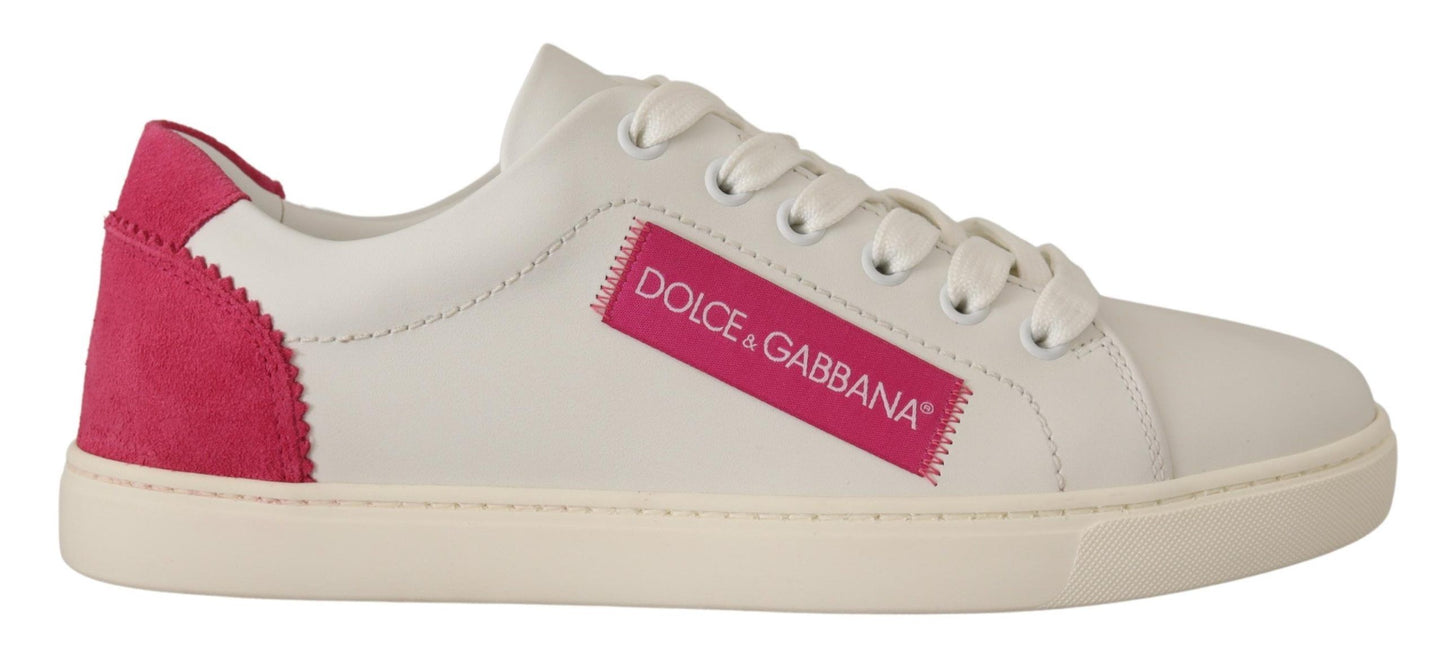 Dolce & Gabbana Weiß Rosa Leder Low Top Sneakers Damenschuhe