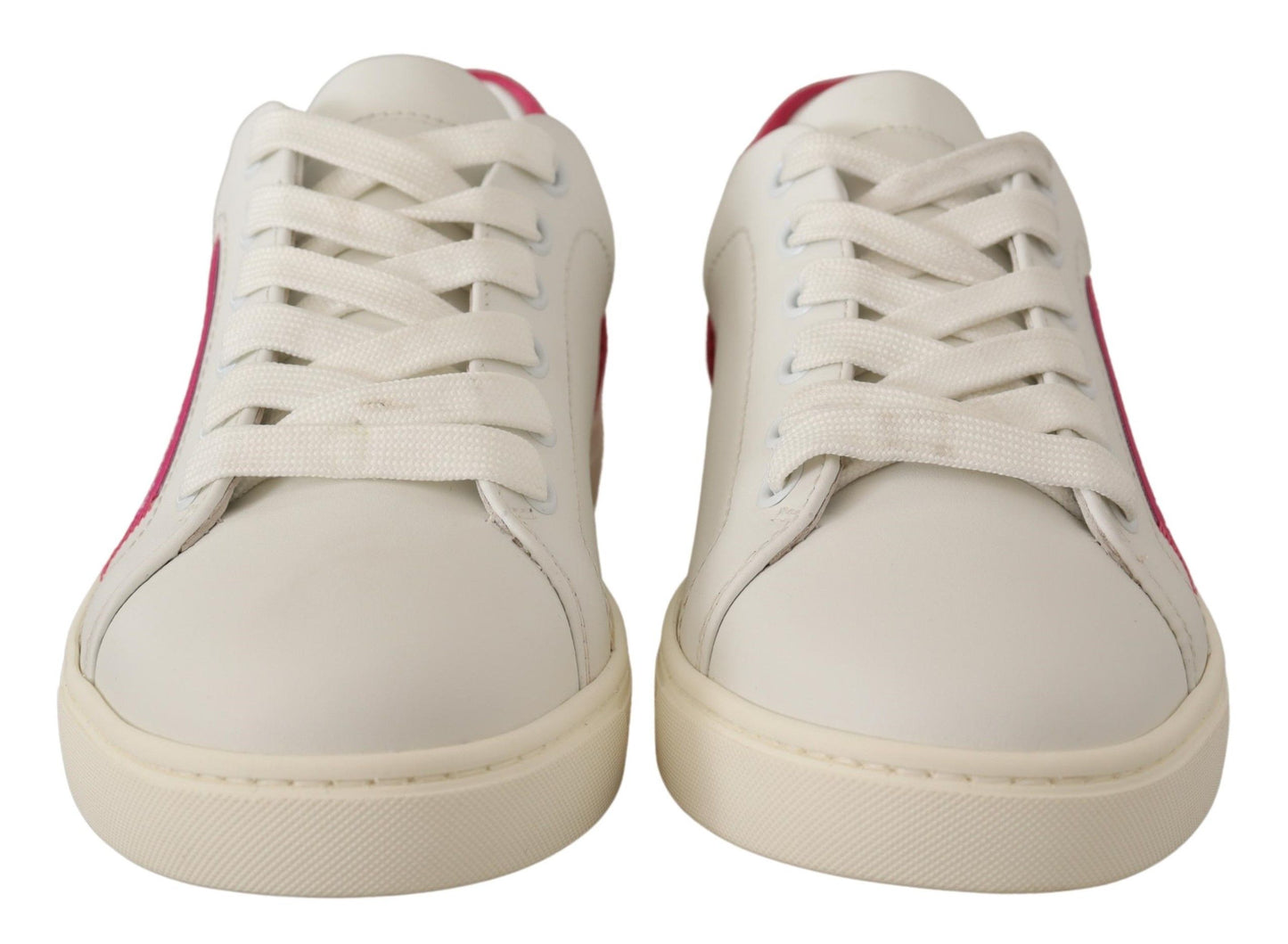 Dolce & Gabbana Weiß Rosa Leder Low Top Sneakers Damenschuhe