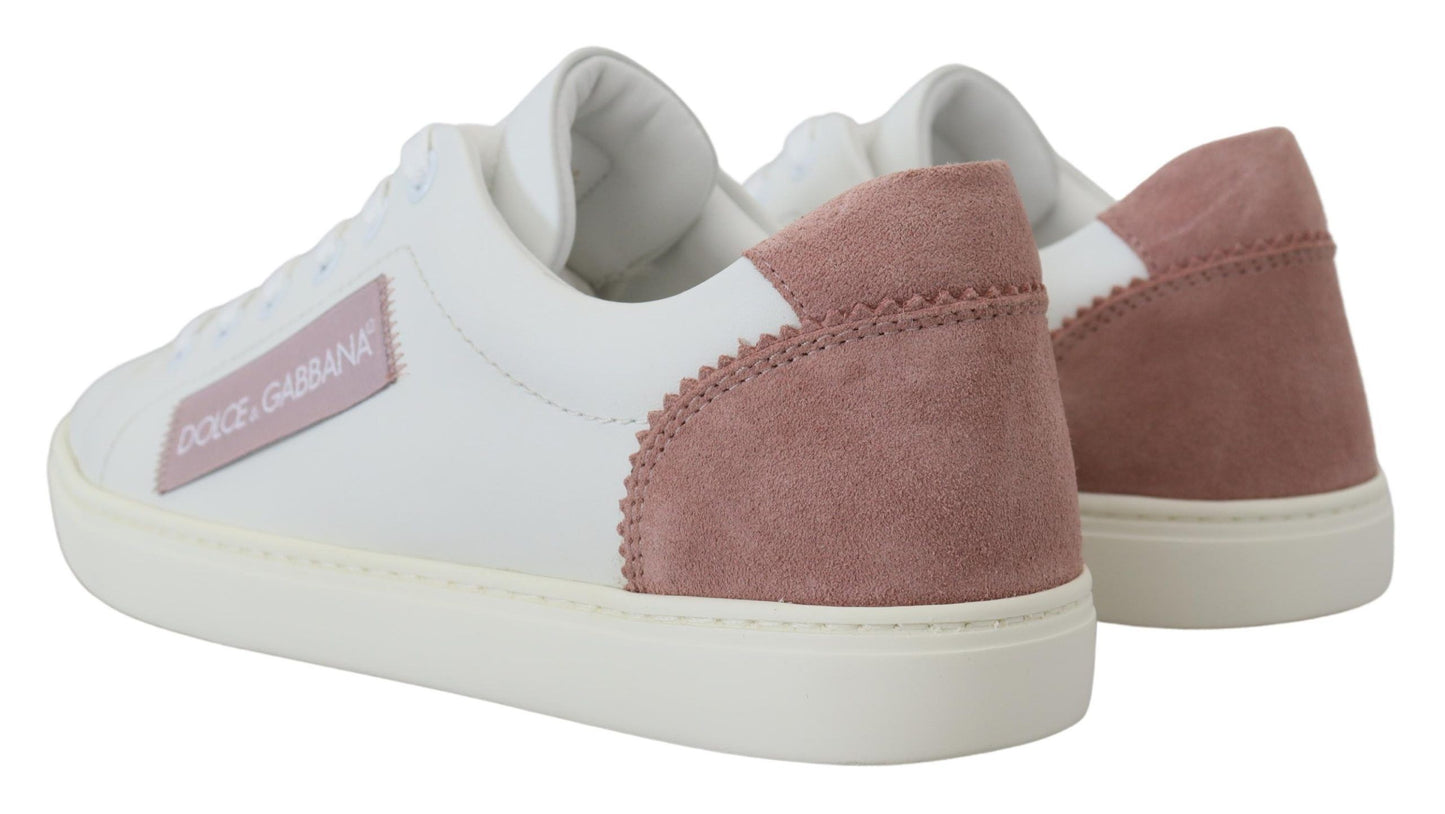 Dolce & Gabbana Weiß Rosa Leder Low Top Sneakers Schuhe