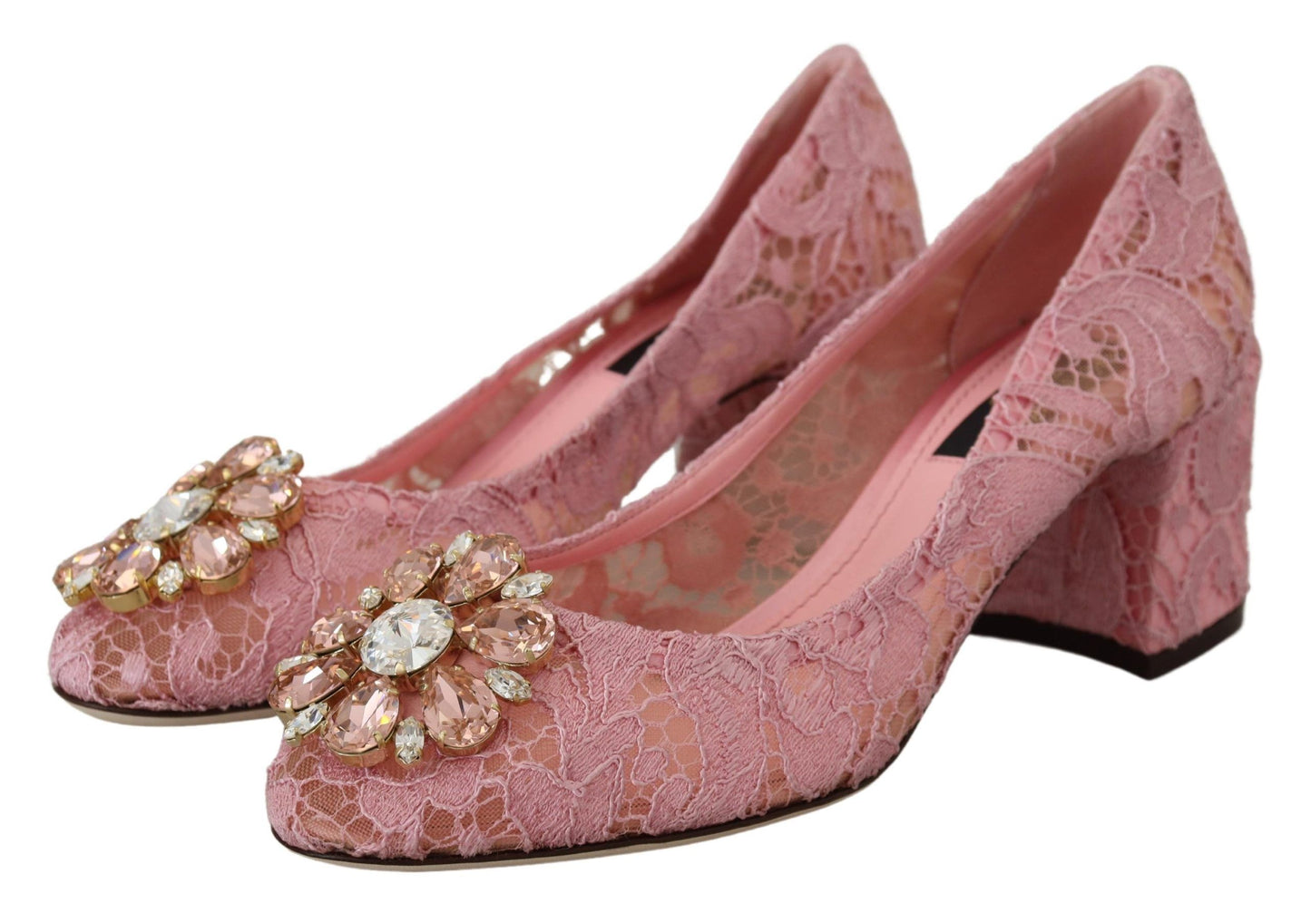 Escarpins Dolce & Gabbana en dentelle rose Taormina et cristaux pastel
