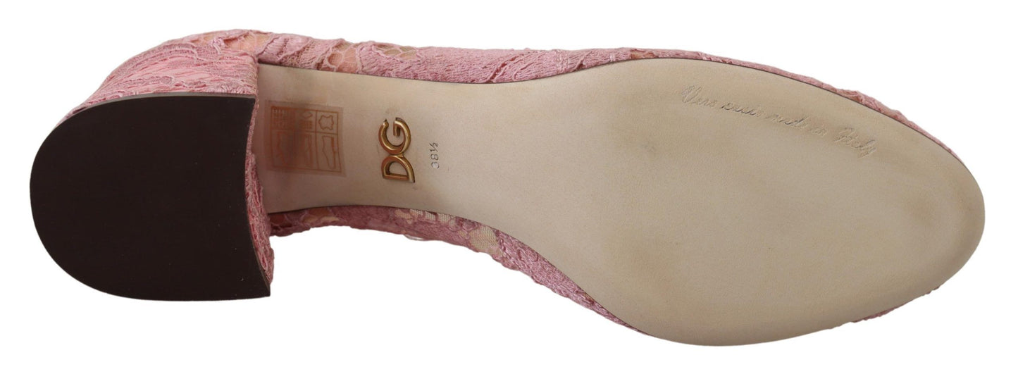 Escarpins Dolce & Gabbana en dentelle rose Taormina et cristaux pastel