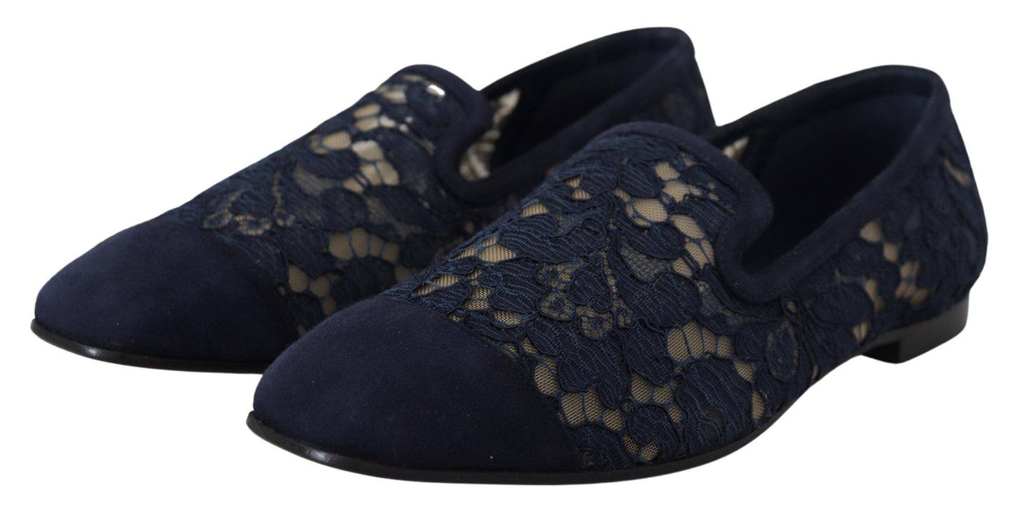 Mocassins plats Dolce & Gabbana en dentelle florale bleue