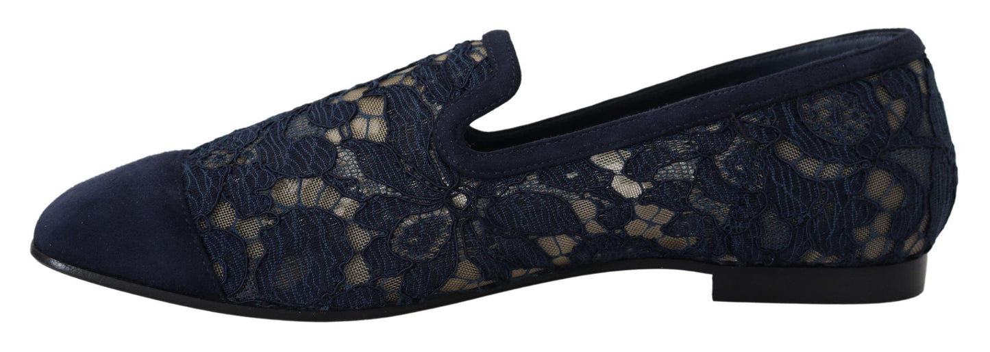 Mocassins plats Dolce & Gabbana en dentelle florale bleue