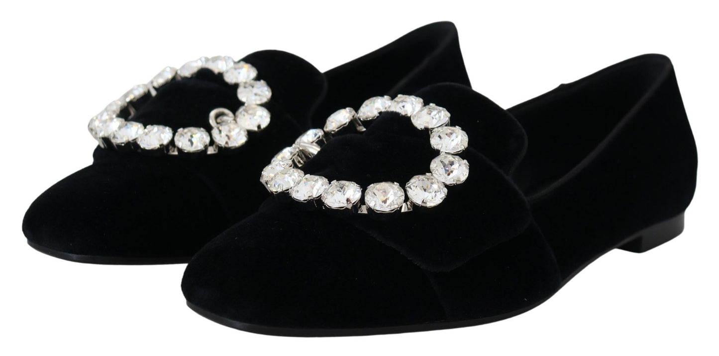Mocassins plats Dolce & Gabbana en velours noir avec cristaux