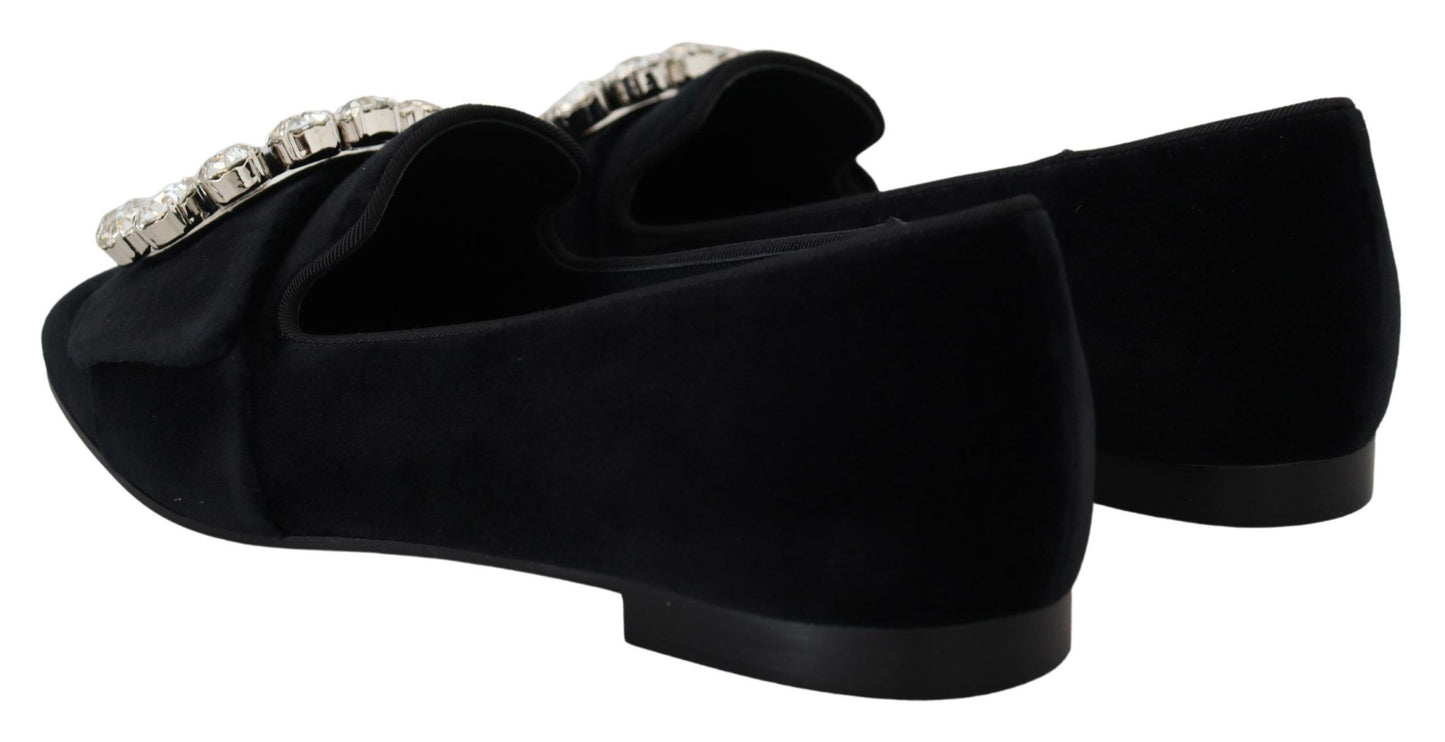 Mocassins plats Dolce & Gabbana en velours noir avec cristaux