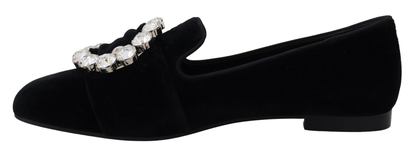 Mocassins plats Dolce & Gabbana en velours noir avec cristaux