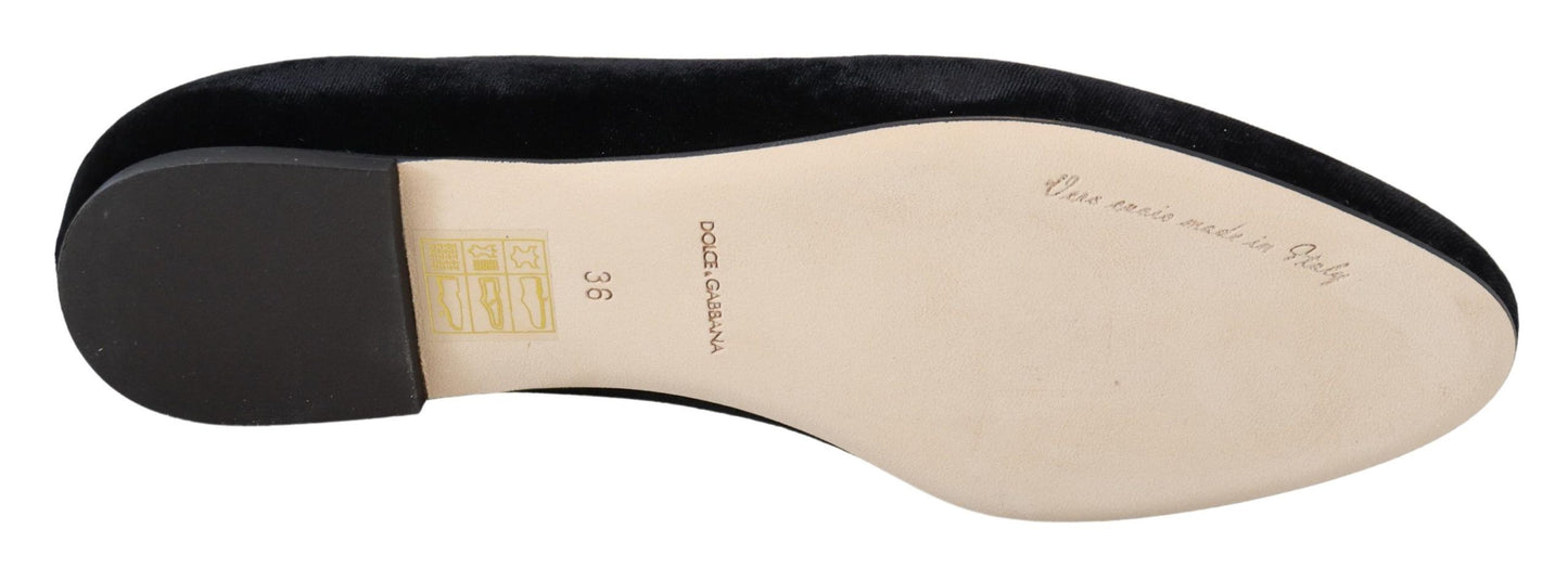 Mocassins plats à enfiler en velours noir Dolce & Gabbana