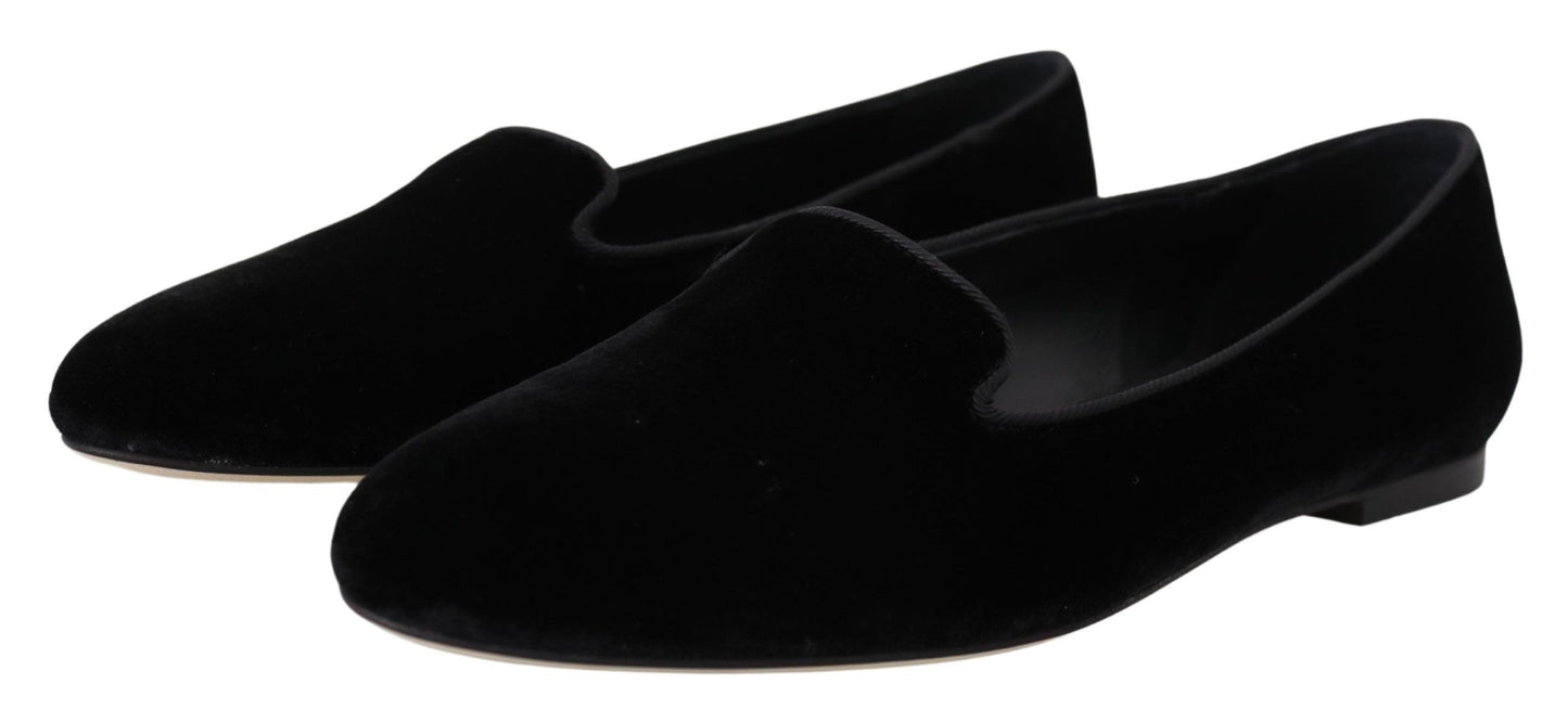 Mocassins plats à enfiler en velours noir Dolce & Gabbana