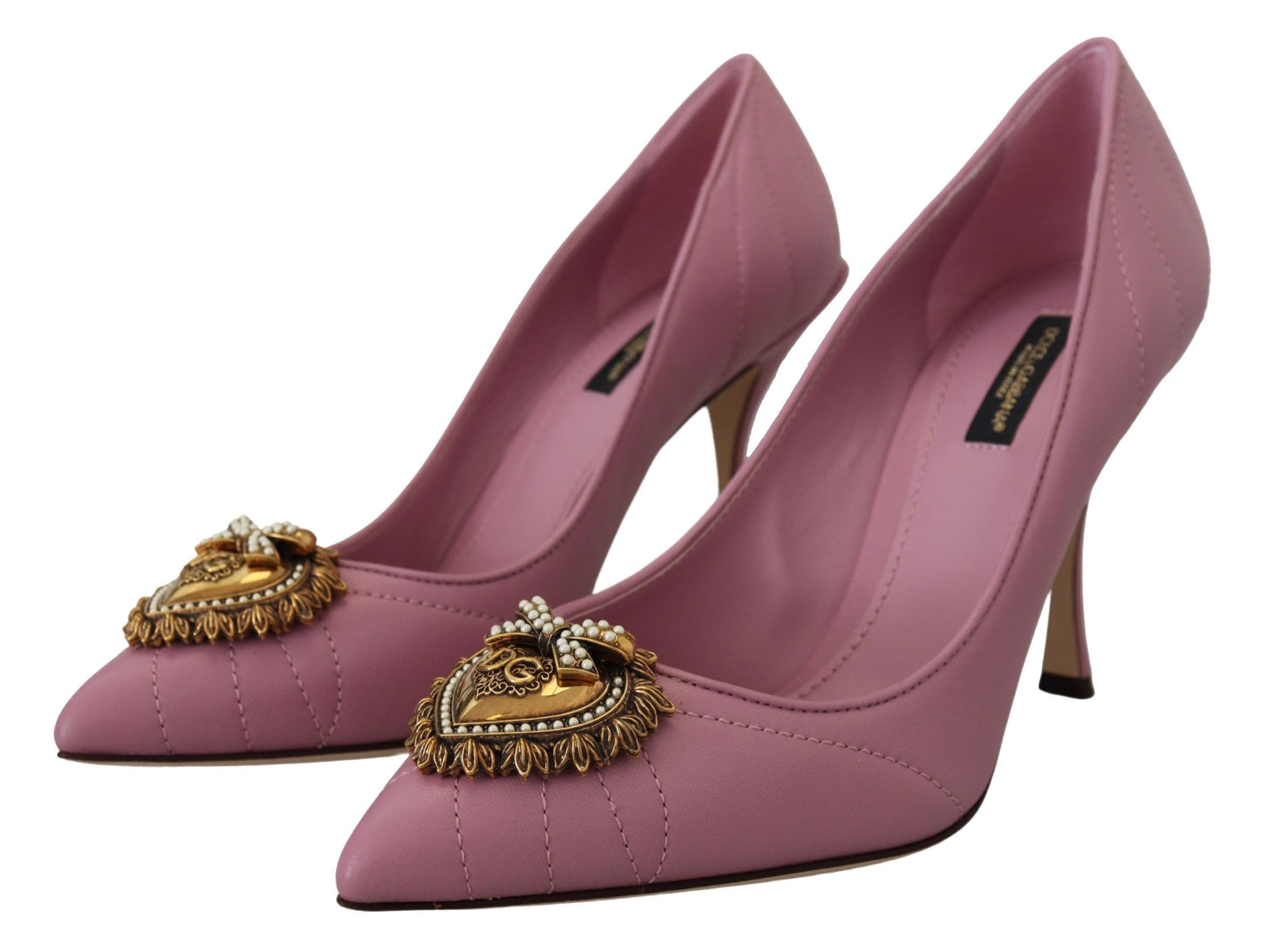 Escarpins à talons Dolce & Gabbana en cuir rose avec cœur DEVOTION