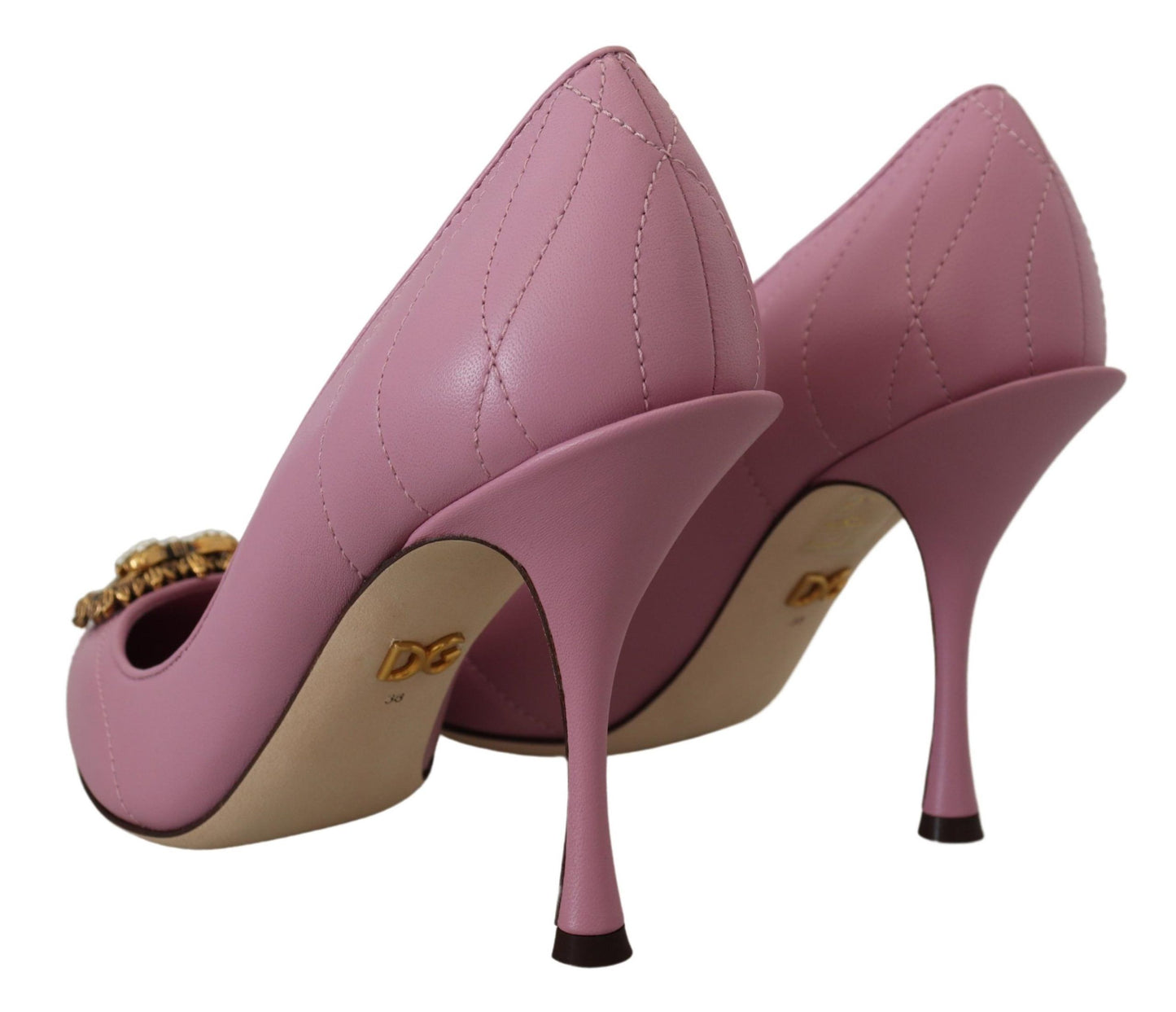 Escarpins à talons Dolce & Gabbana en cuir rose avec cœur DEVOTION