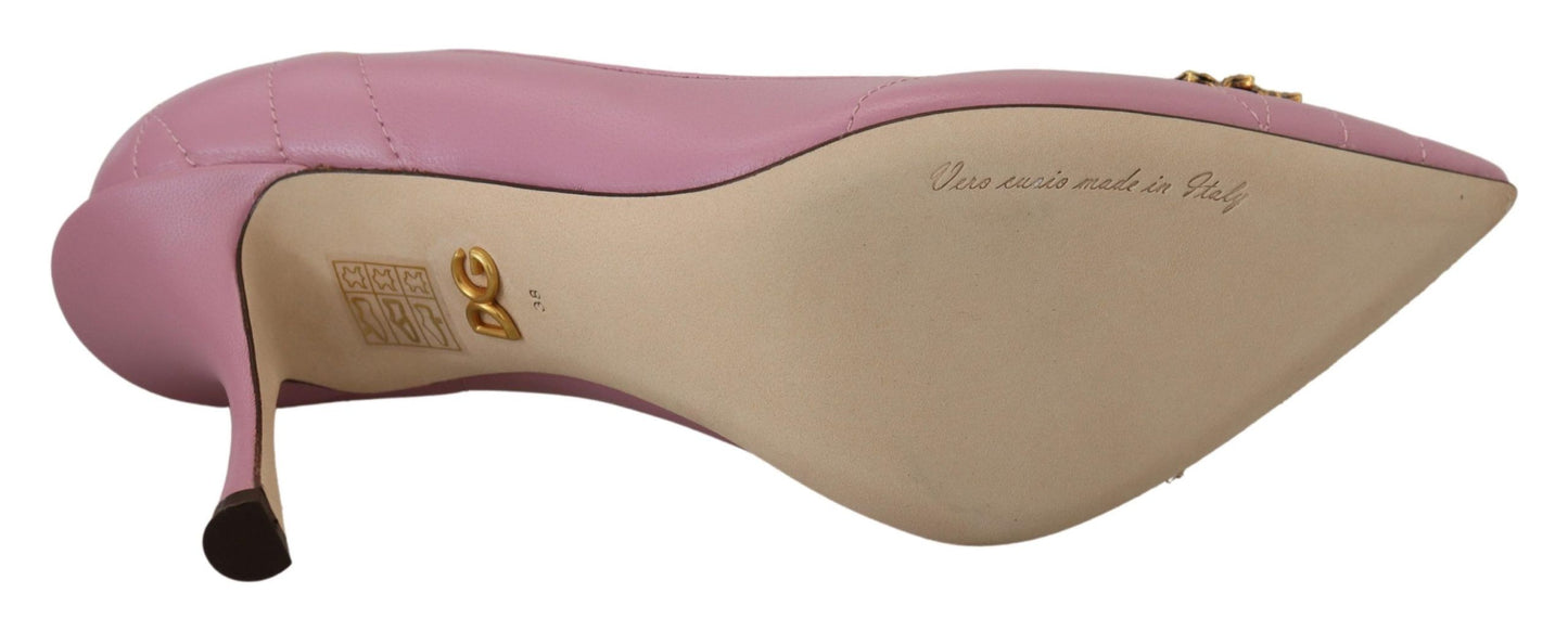 Escarpins à talons Dolce & Gabbana en cuir rose avec cœur DEVOTION