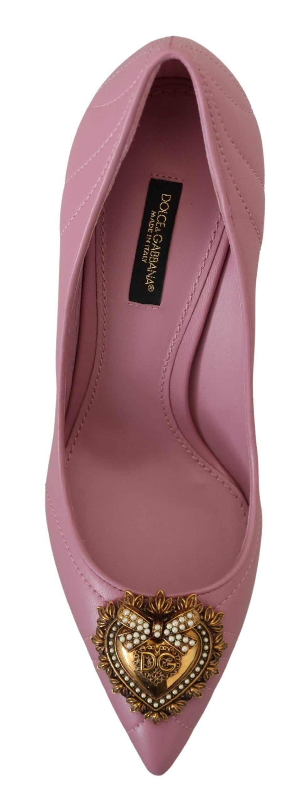 Escarpins à talons Dolce & Gabbana en cuir rose avec cœur DEVOTION
