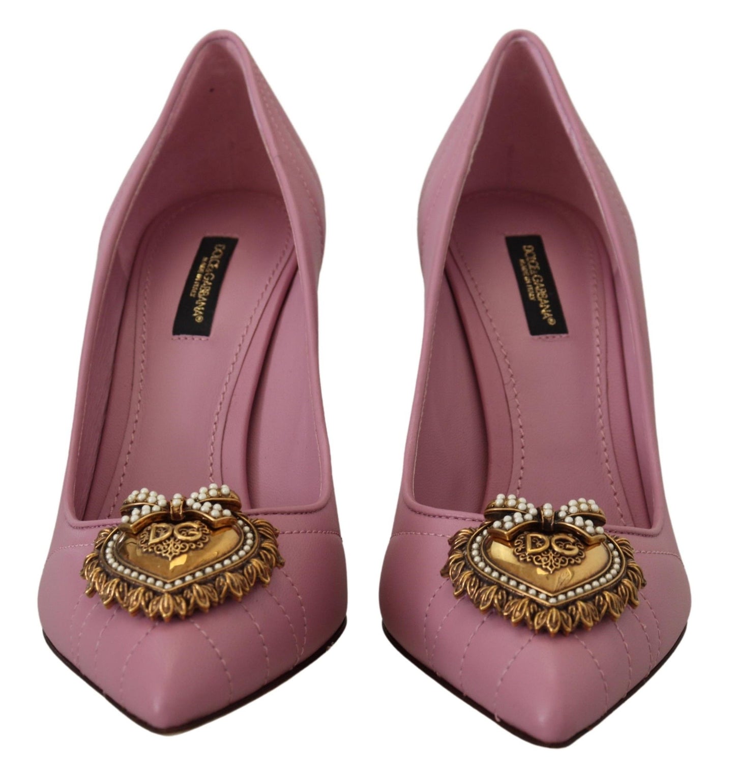 Escarpins à talons Dolce & Gabbana en cuir rose avec cœur DEVOTION