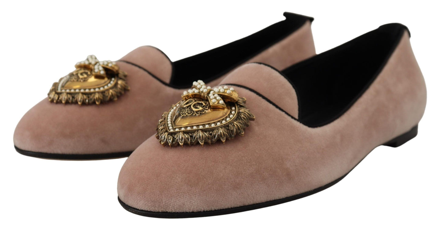 Mocassins plats à enfiler en velours rose Dolce & Gabbana