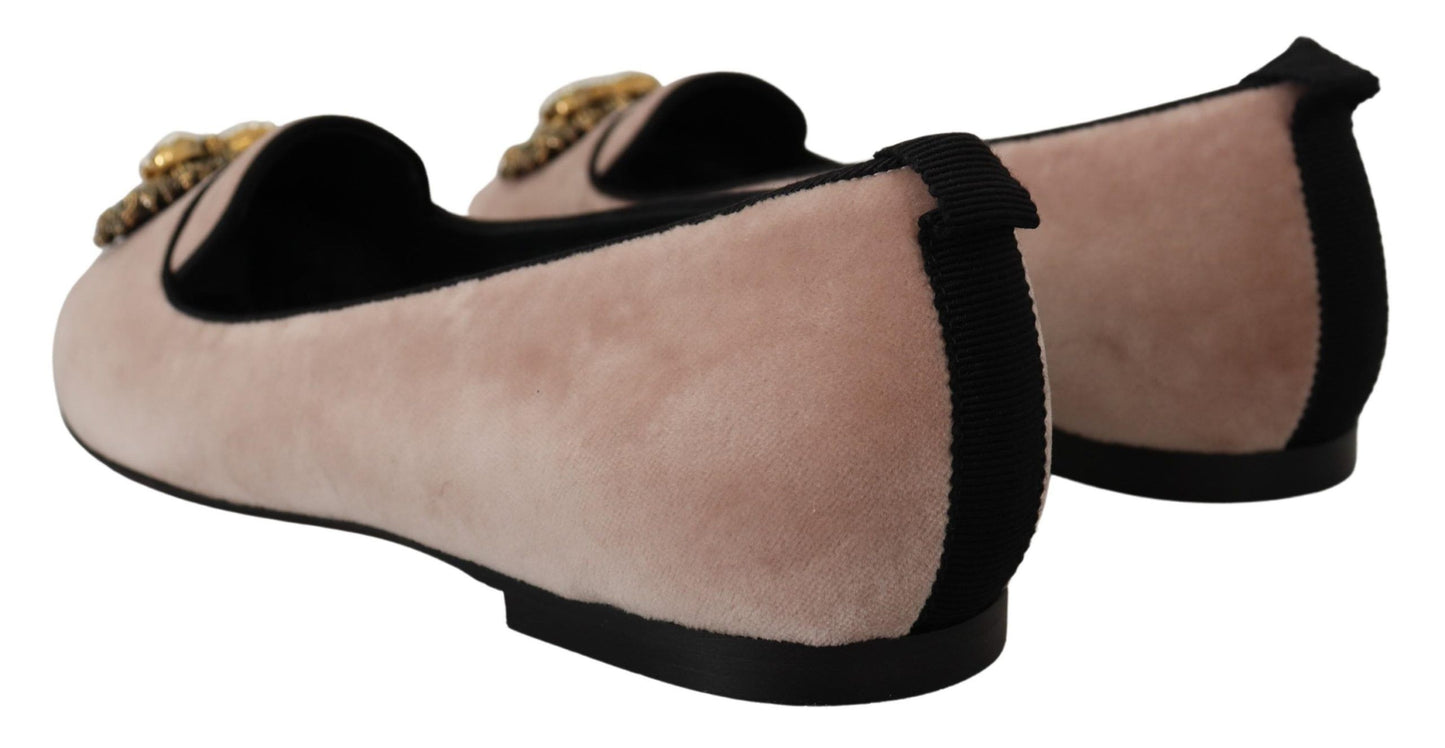 Mocassins plats à enfiler en velours rose Dolce & Gabbana