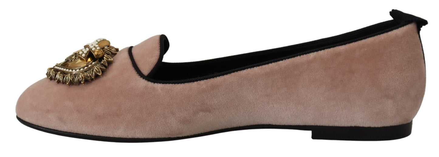 Mocassins plats à enfiler en velours rose Dolce & Gabbana