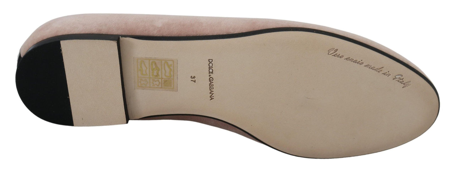 Mocassins plats à enfiler en velours rose Dolce & Gabbana
