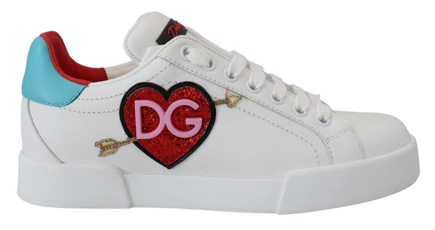 Dolce & Gabbana – Weiße Ledersneaker „Portofino“ mit Herz-Logo