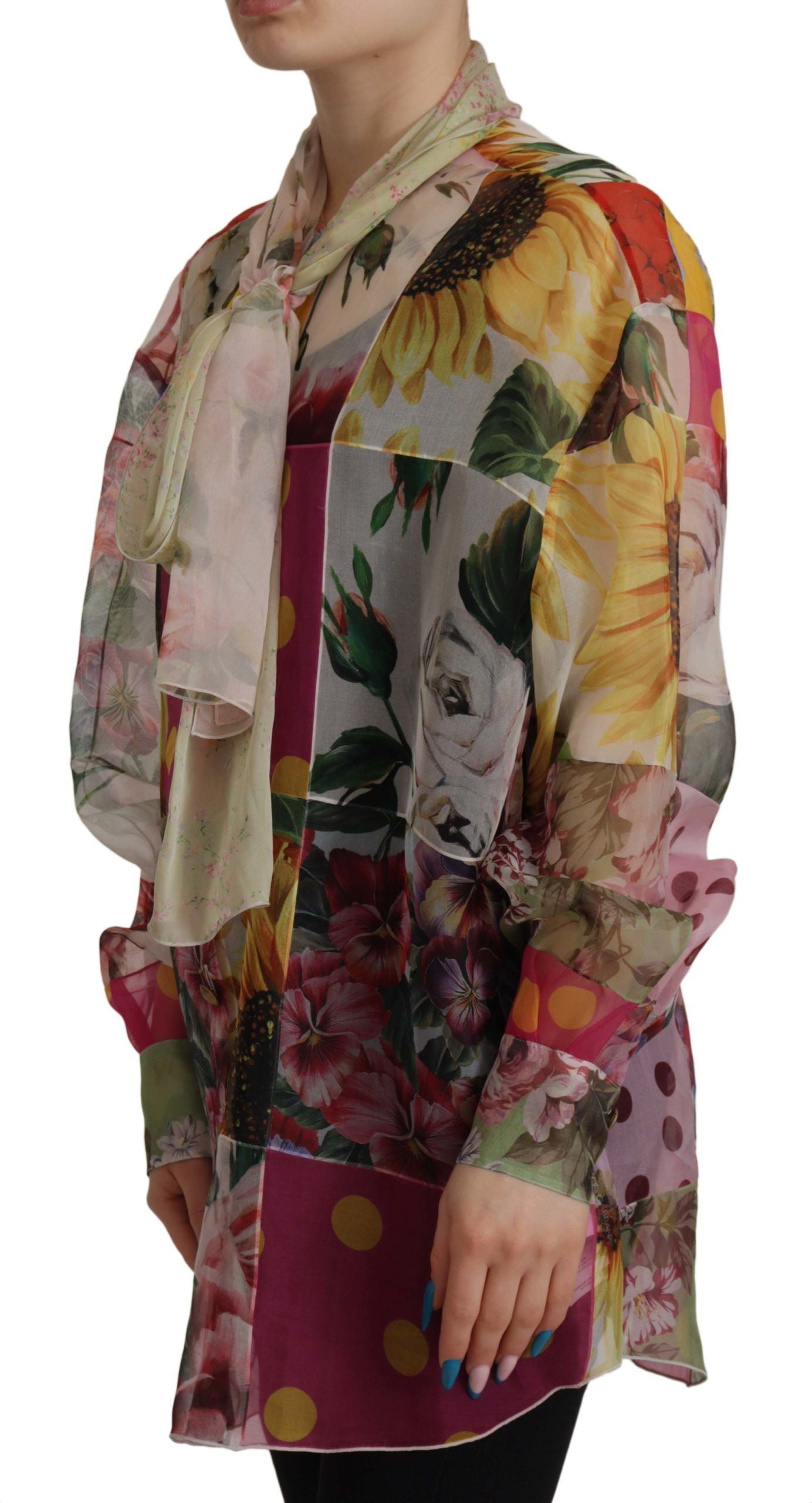 Chemisier patchwork multicolore à col Ascot Dolce & Gabbana