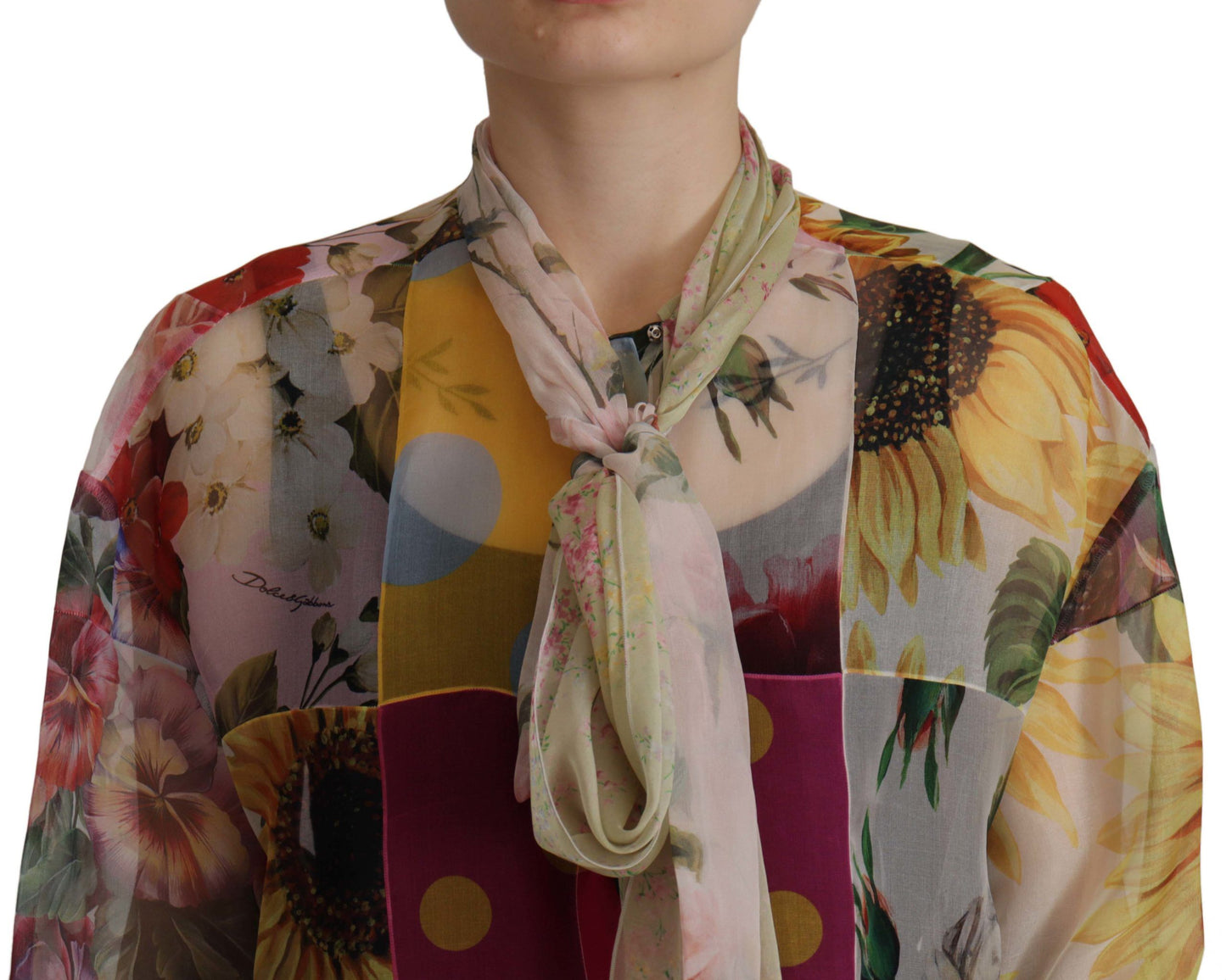 Chemisier patchwork multicolore à col Ascot Dolce & Gabbana