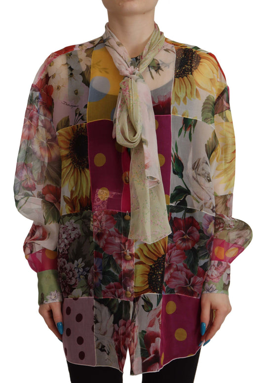 Chemisier patchwork multicolore à col Ascot Dolce & Gabbana