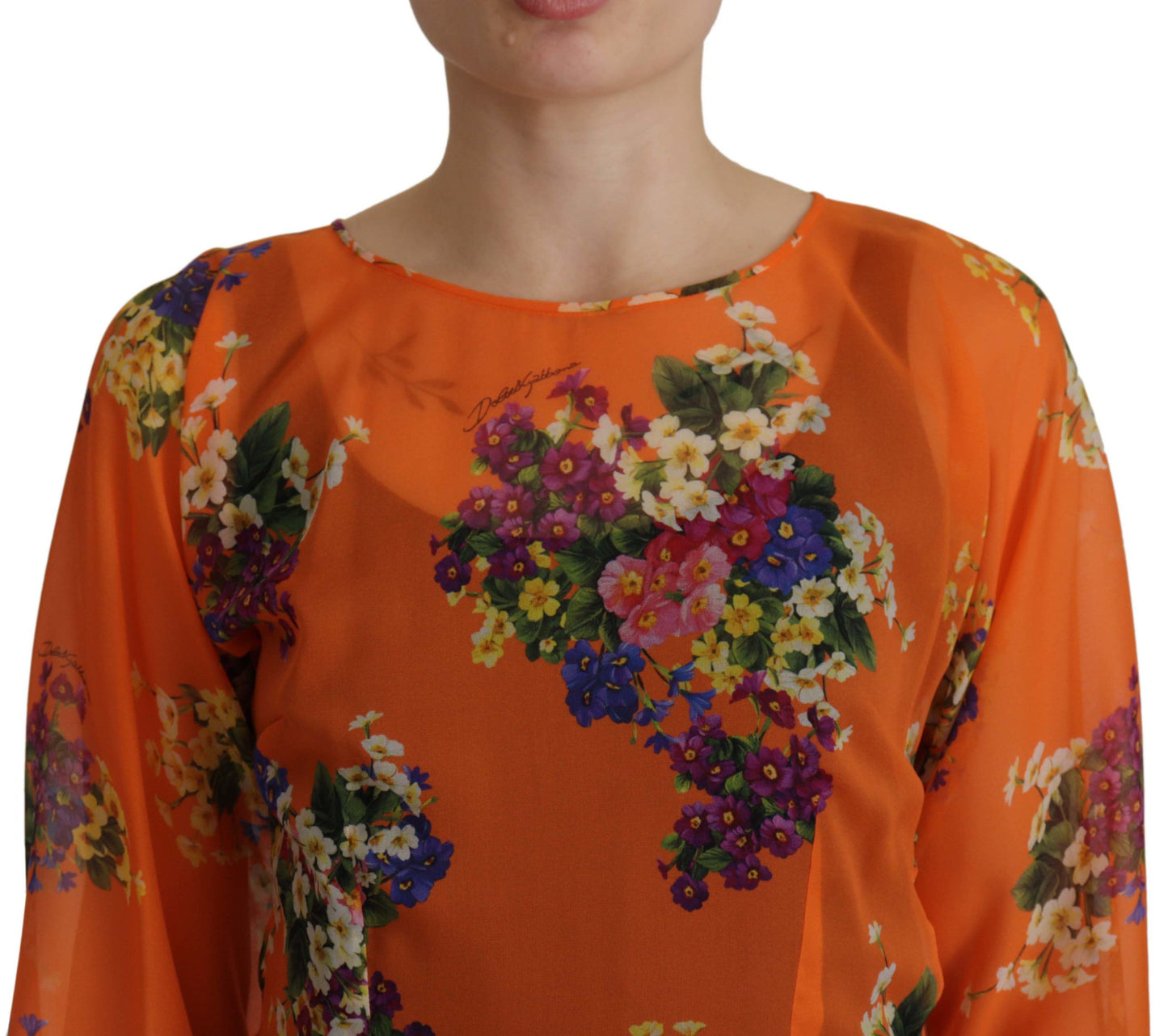 Chemisier à manches longues à imprimé floral orange Dolce & Gabbana