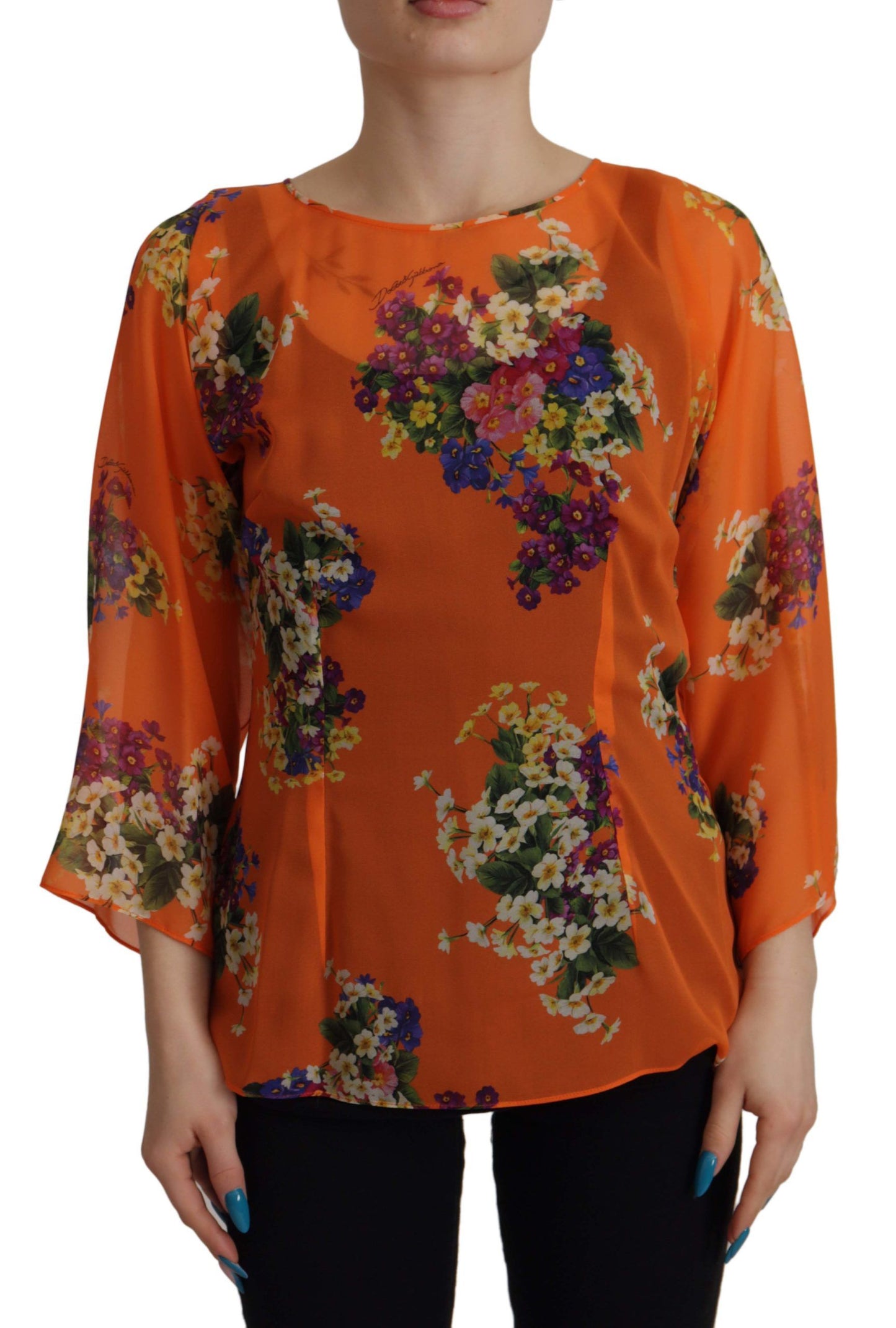 Chemisier à manches longues à imprimé floral orange Dolce & Gabbana
