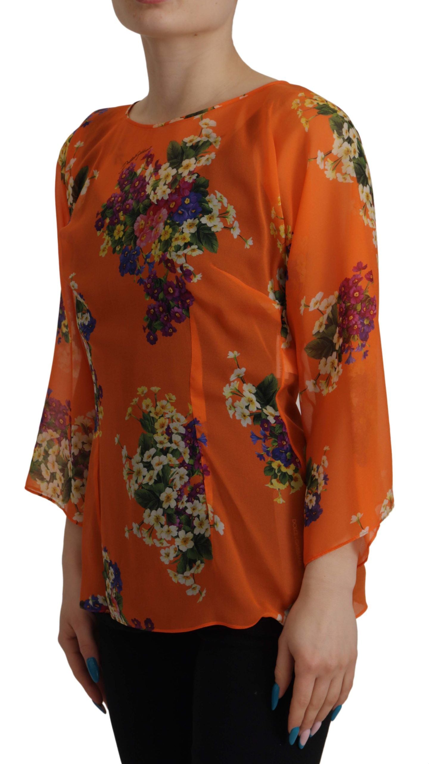 Chemisier à manches longues à imprimé floral orange Dolce & Gabbana