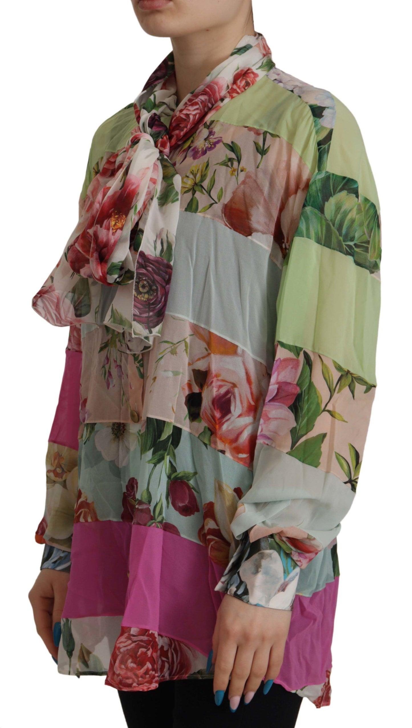 Chemisier à col lavallière Dolce & Gabbana à motif patchwork floral multicolore