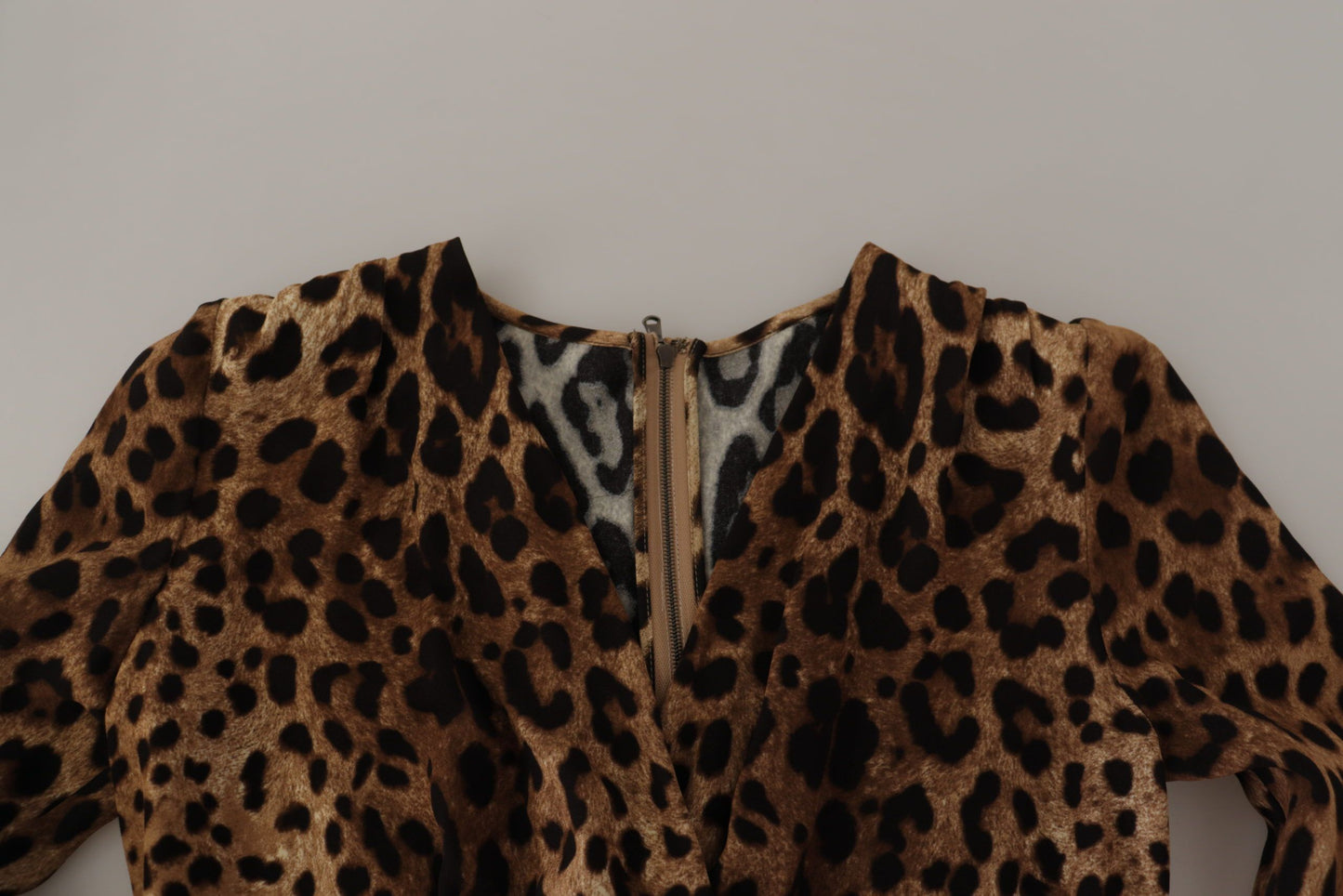 Robe portefeuille trapèze longue en viscose marron à imprimé léopard Dolce & Gabbana
