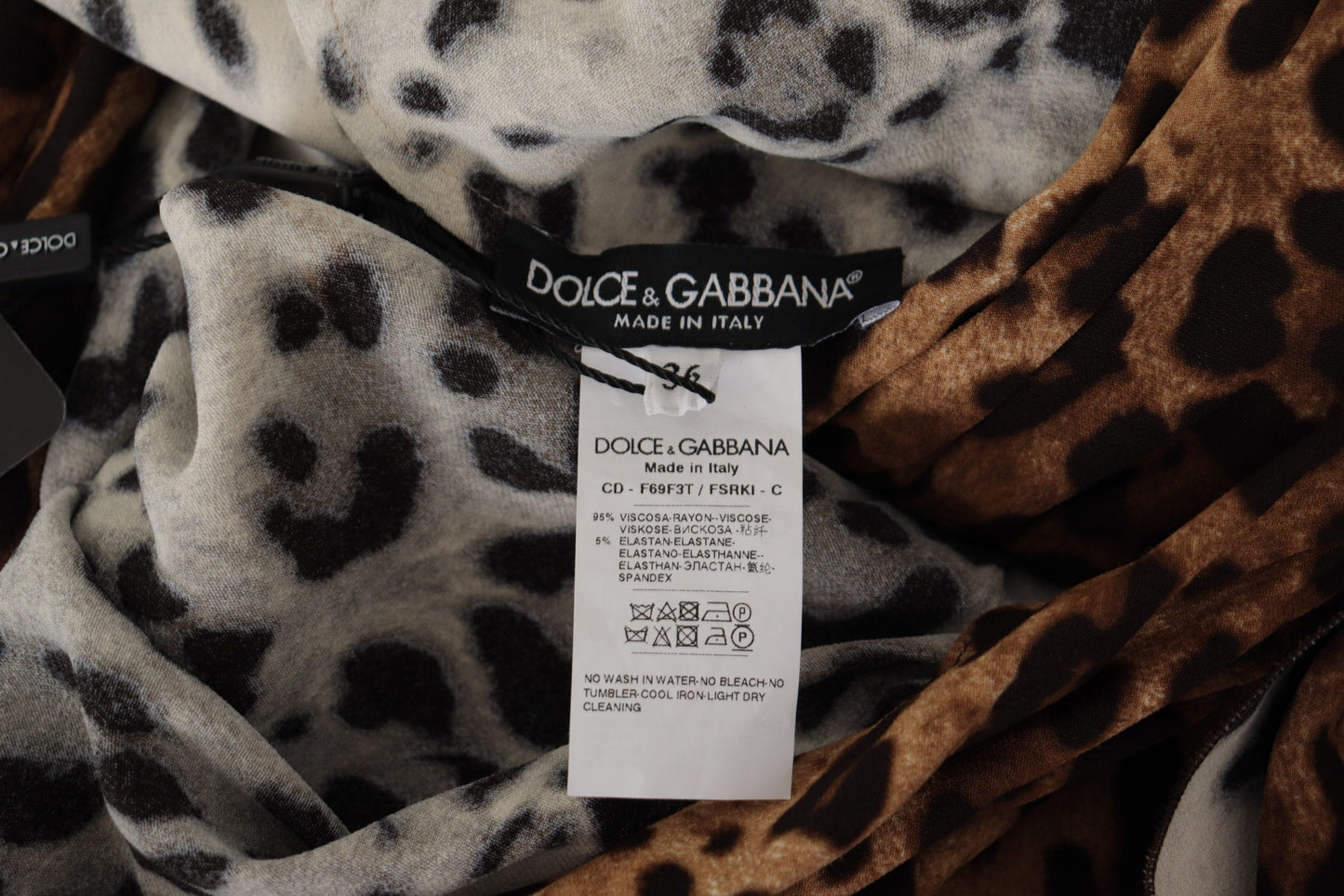 Robe portefeuille trapèze longue en viscose marron à imprimé léopard Dolce & Gabbana