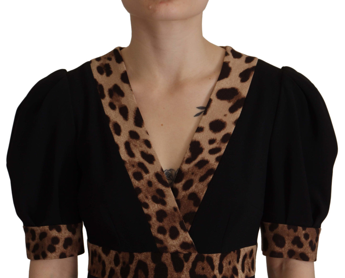 Robe trapèze noire à imprimé léopard Dolce & Gabbana, longueur genou