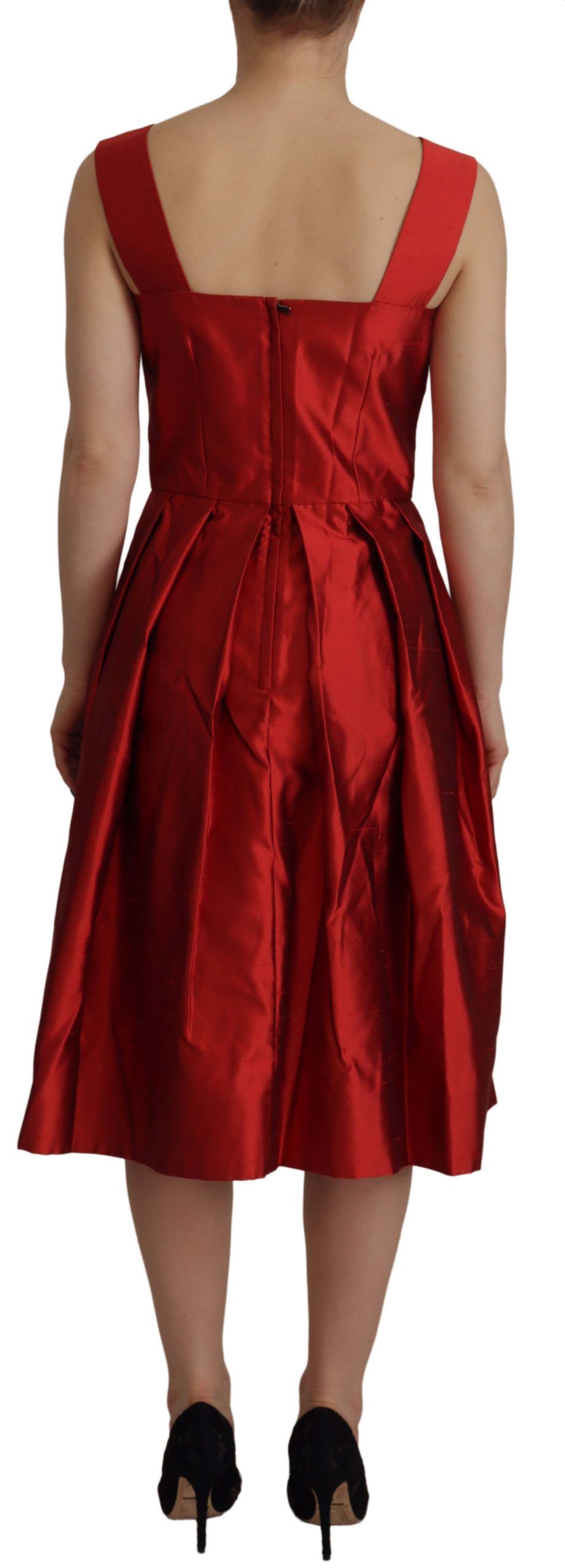Robe trapèze plissée en satin de soie rouge Dolce & Gabbana