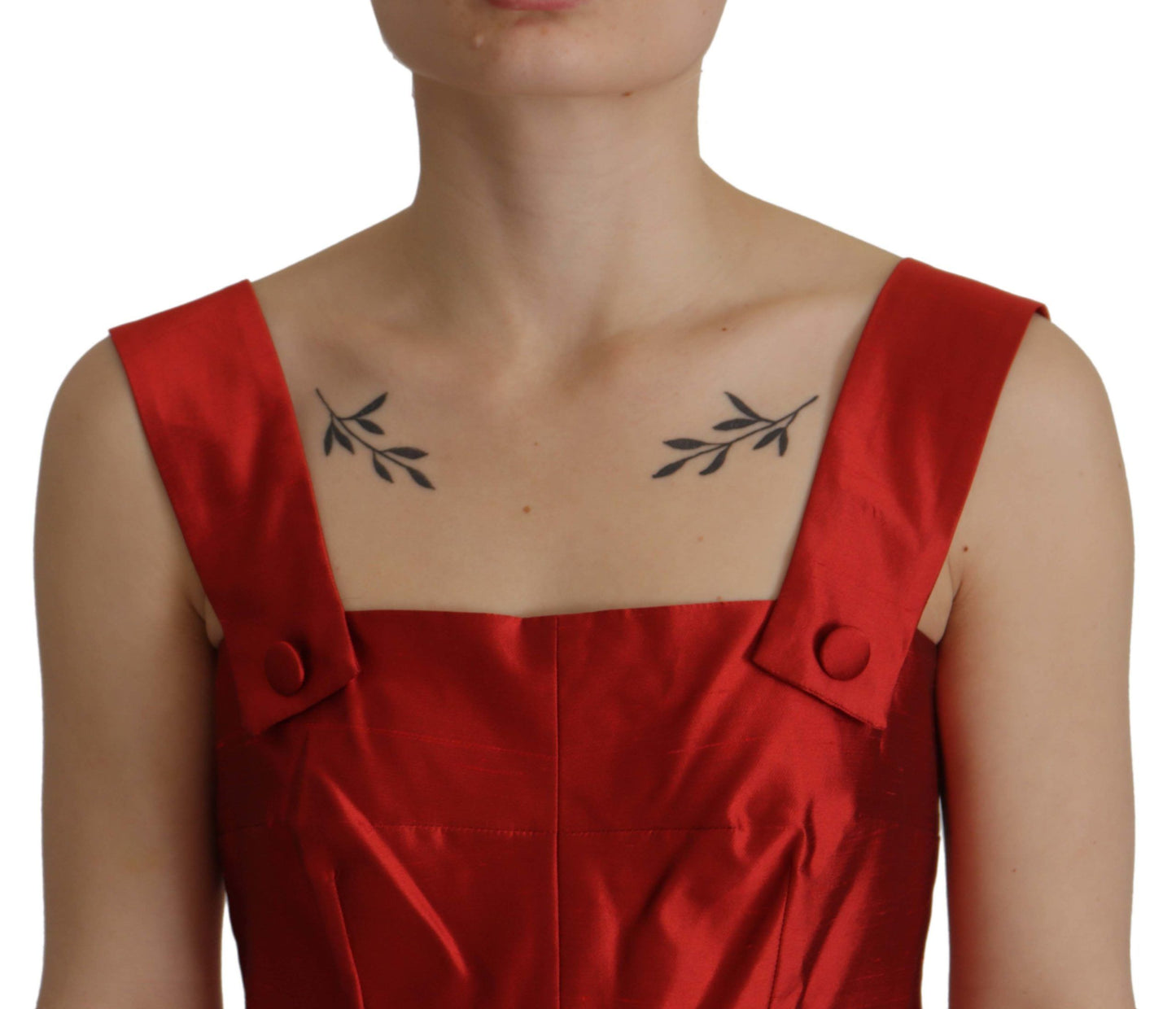 Robe trapèze plissée en satin de soie rouge Dolce & Gabbana