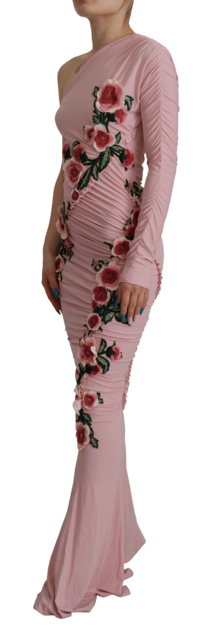 Dolce & Gabbana – One-Shoulder-Kleid mit rosa Blumenverzierung