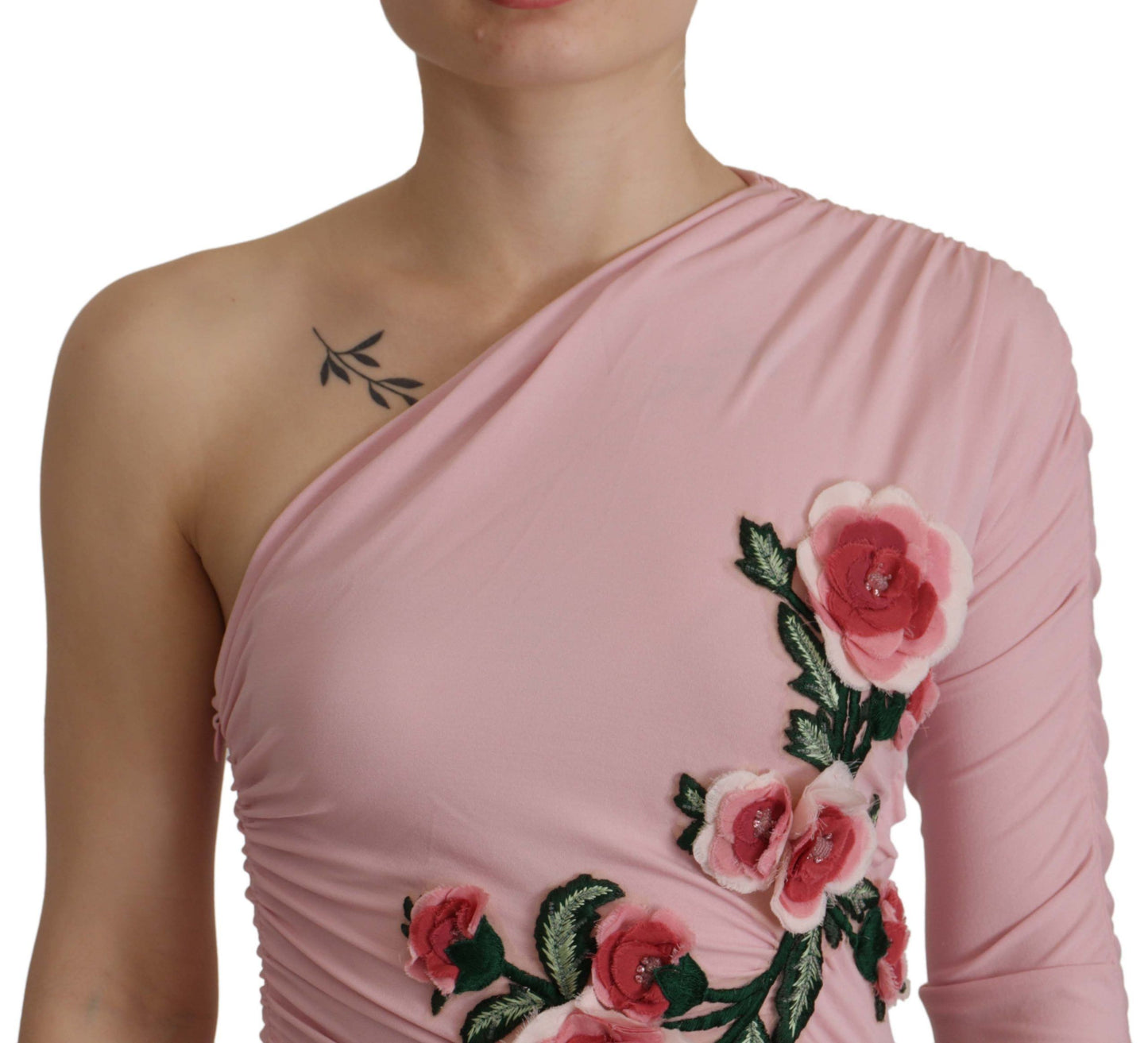 Dolce & Gabbana – One-Shoulder-Kleid mit rosa Blumenverzierung
