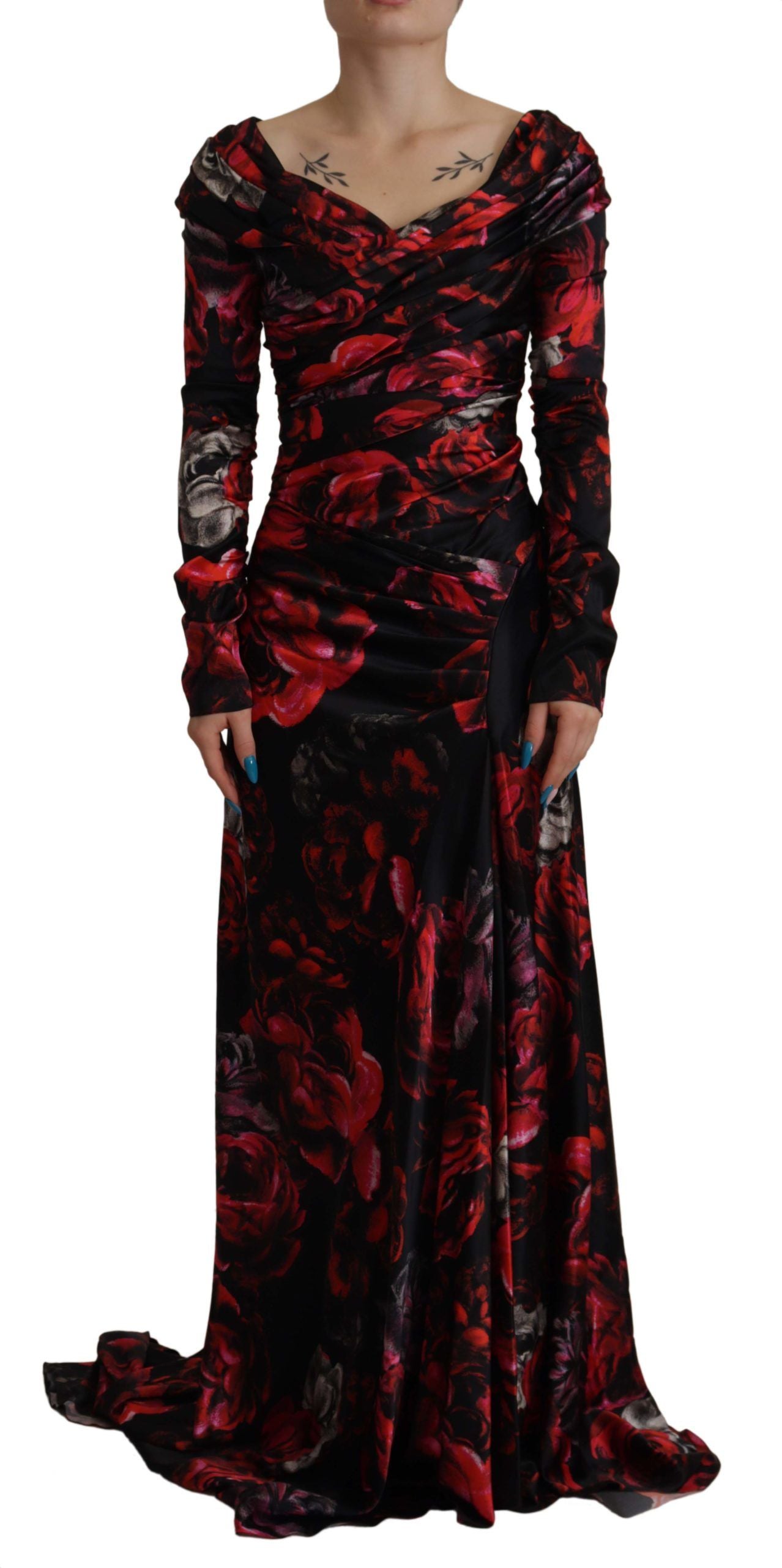 Dolce & Gabbana Schwarzes A-Linien-Etuikleid mit Blumenmuster und Rosen