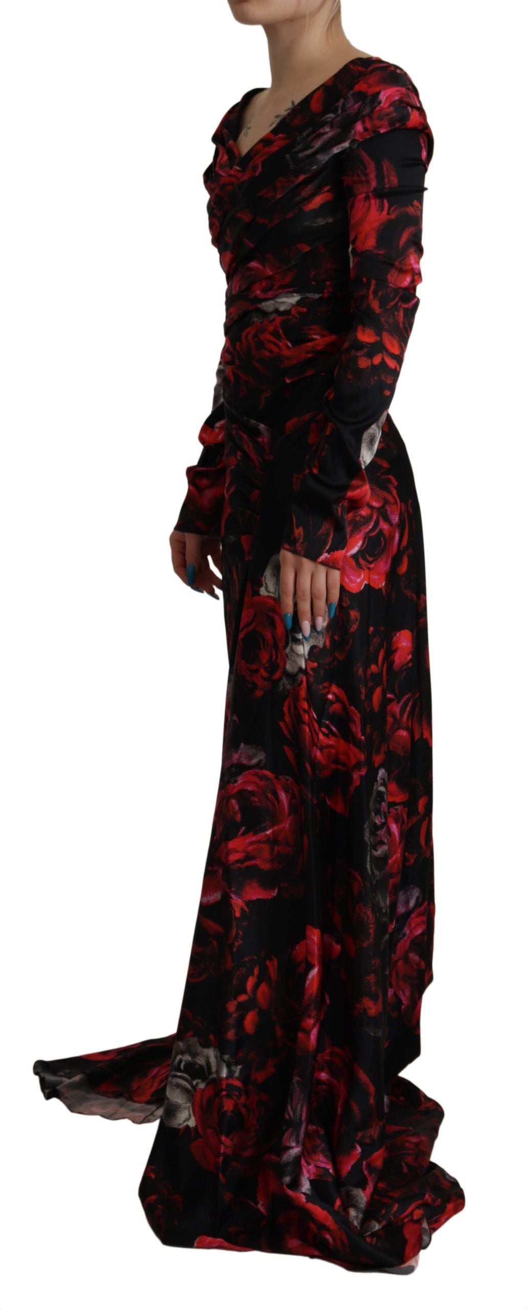 Dolce & Gabbana Schwarzes A-Linien-Etuikleid mit Blumenmuster und Rosen