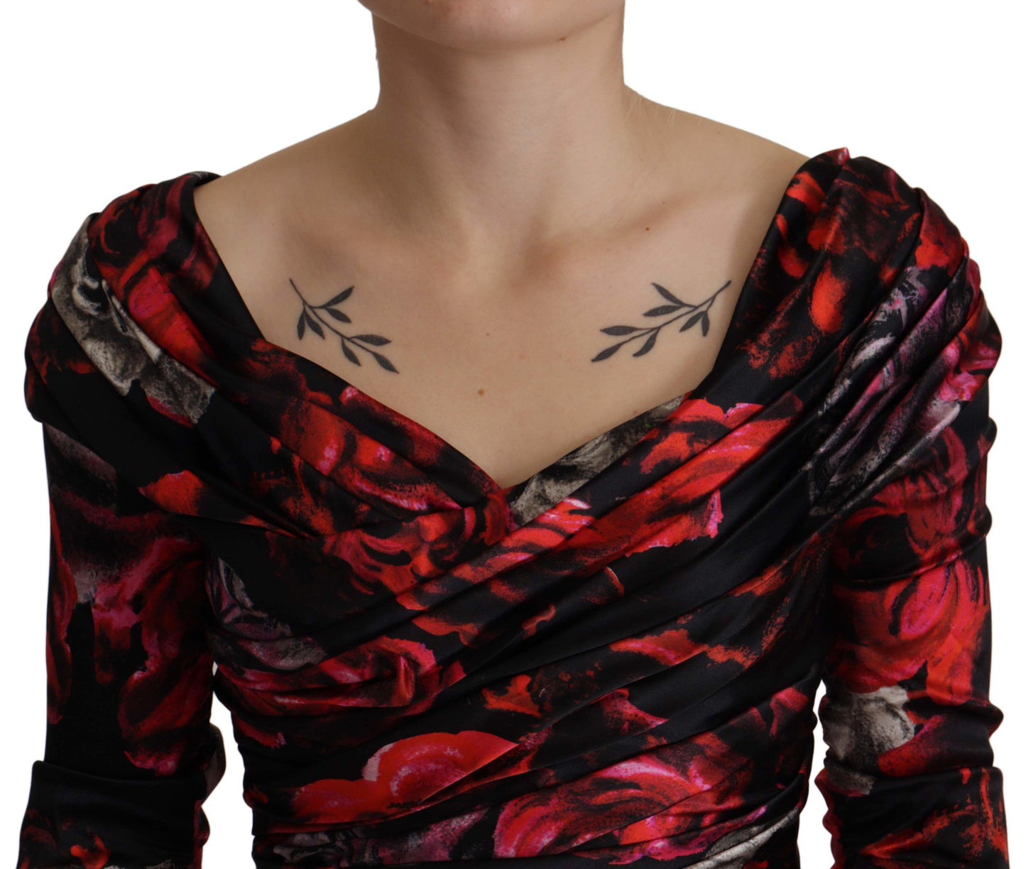 Dolce & Gabbana Schwarzes A-Linien-Etuikleid mit Blumenmuster und Rosen