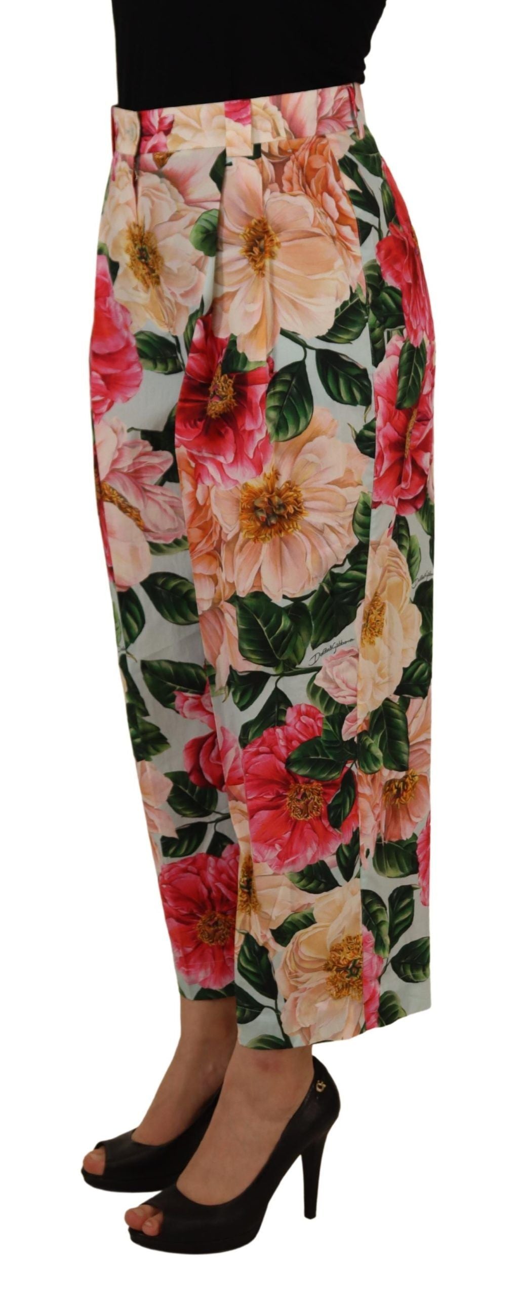 Pantalon court taille haute imprimé floral multicolore Dolce & Gabbana