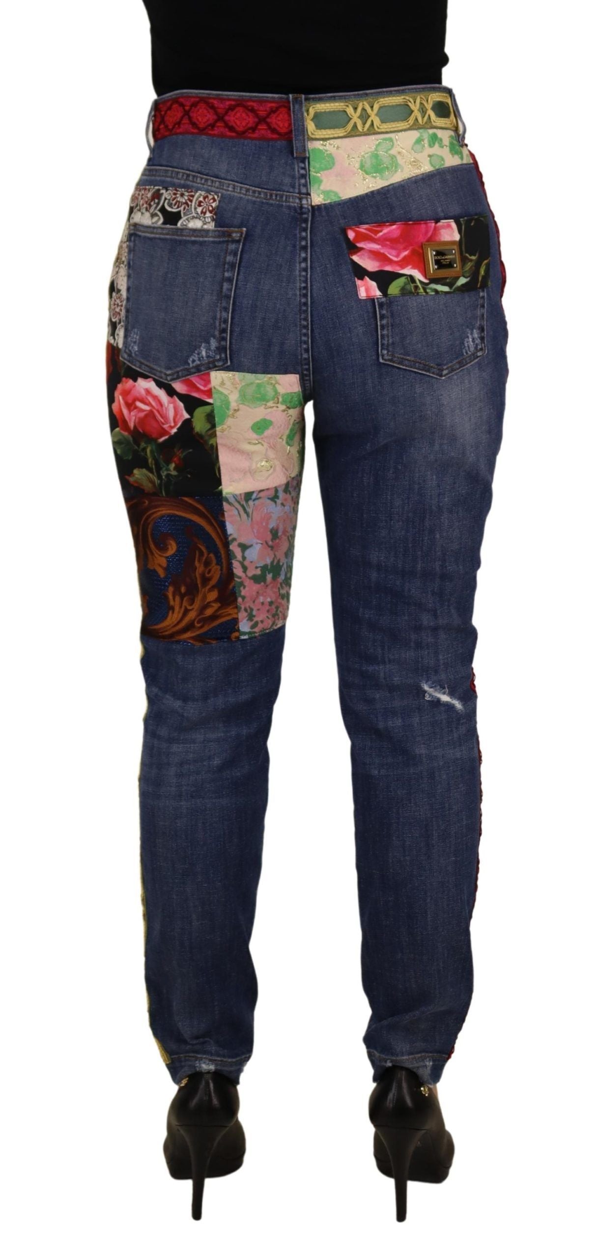 Jean taille haute en denim bleu patchwork Dolce & Gabbana