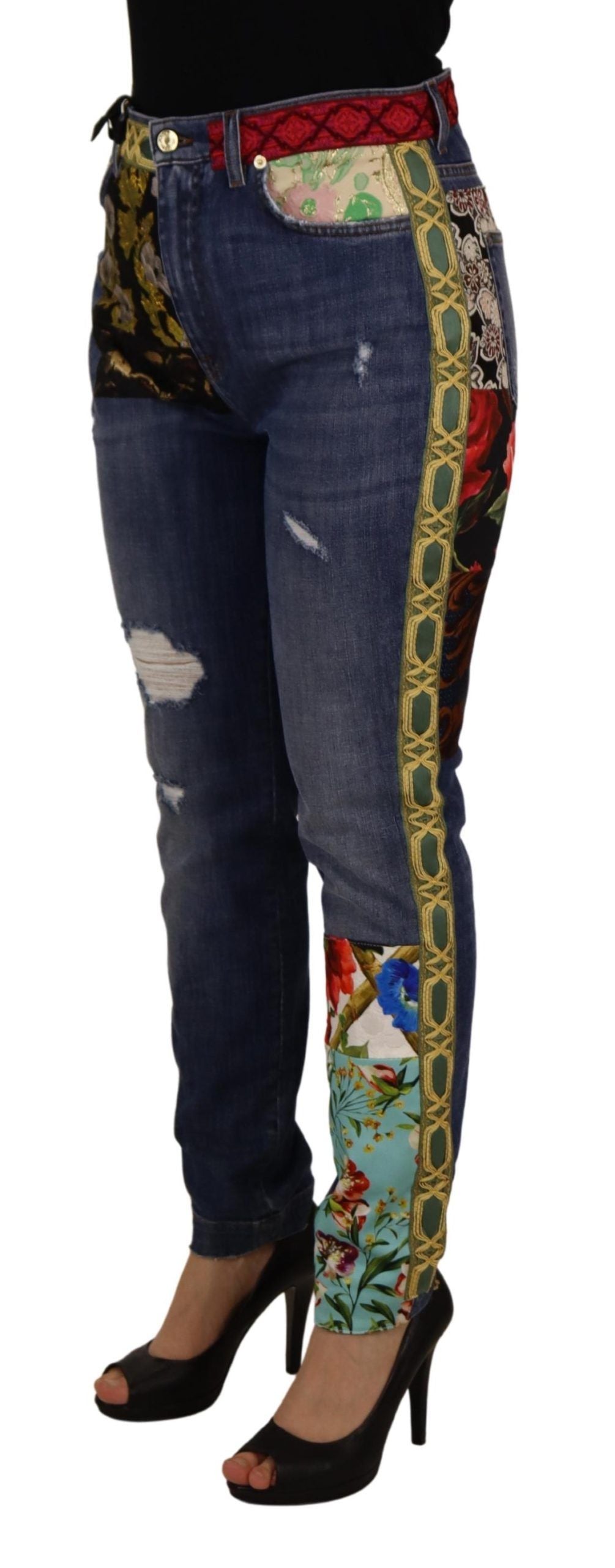 Jean taille haute en denim bleu patchwork Dolce & Gabbana