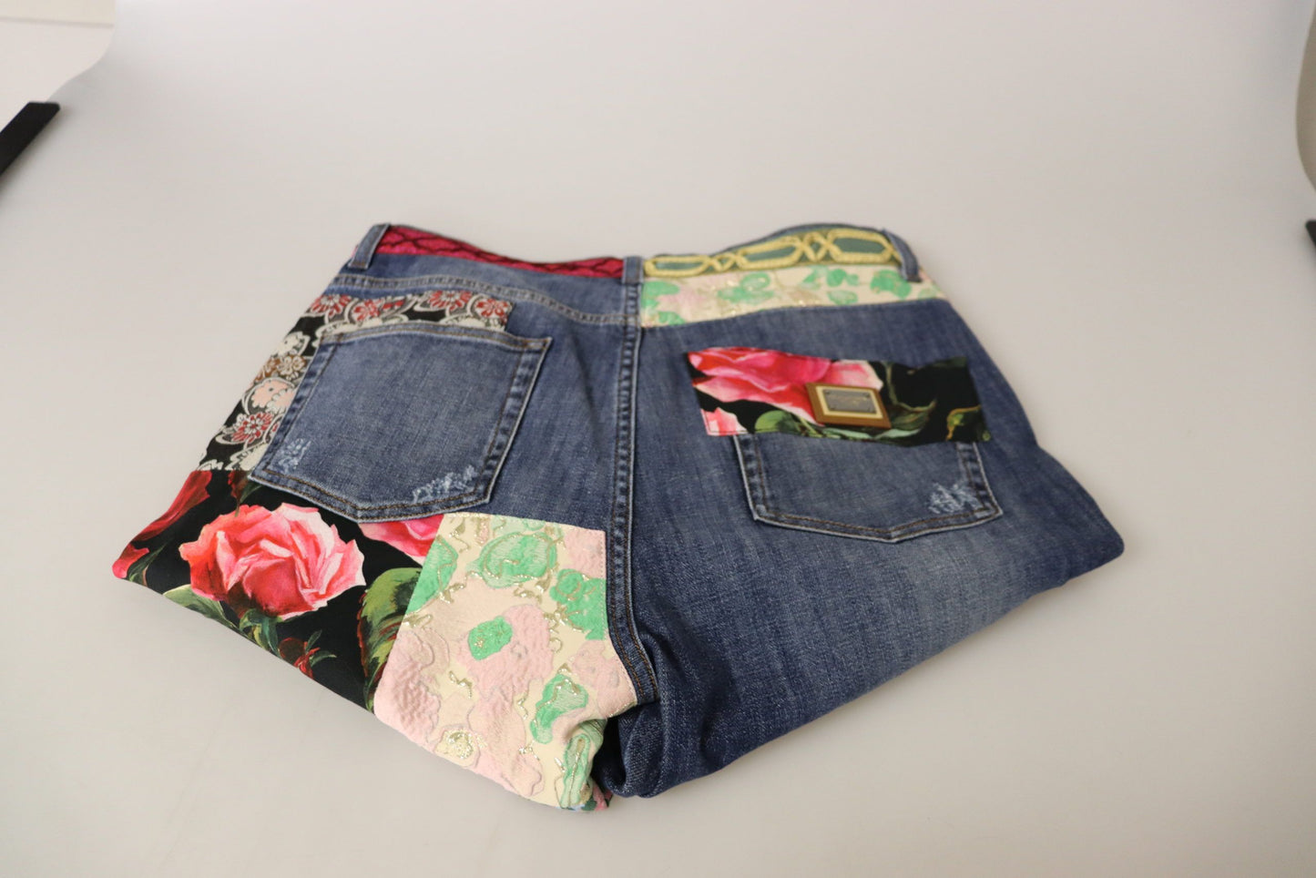 Jean taille haute en denim bleu patchwork Dolce & Gabbana