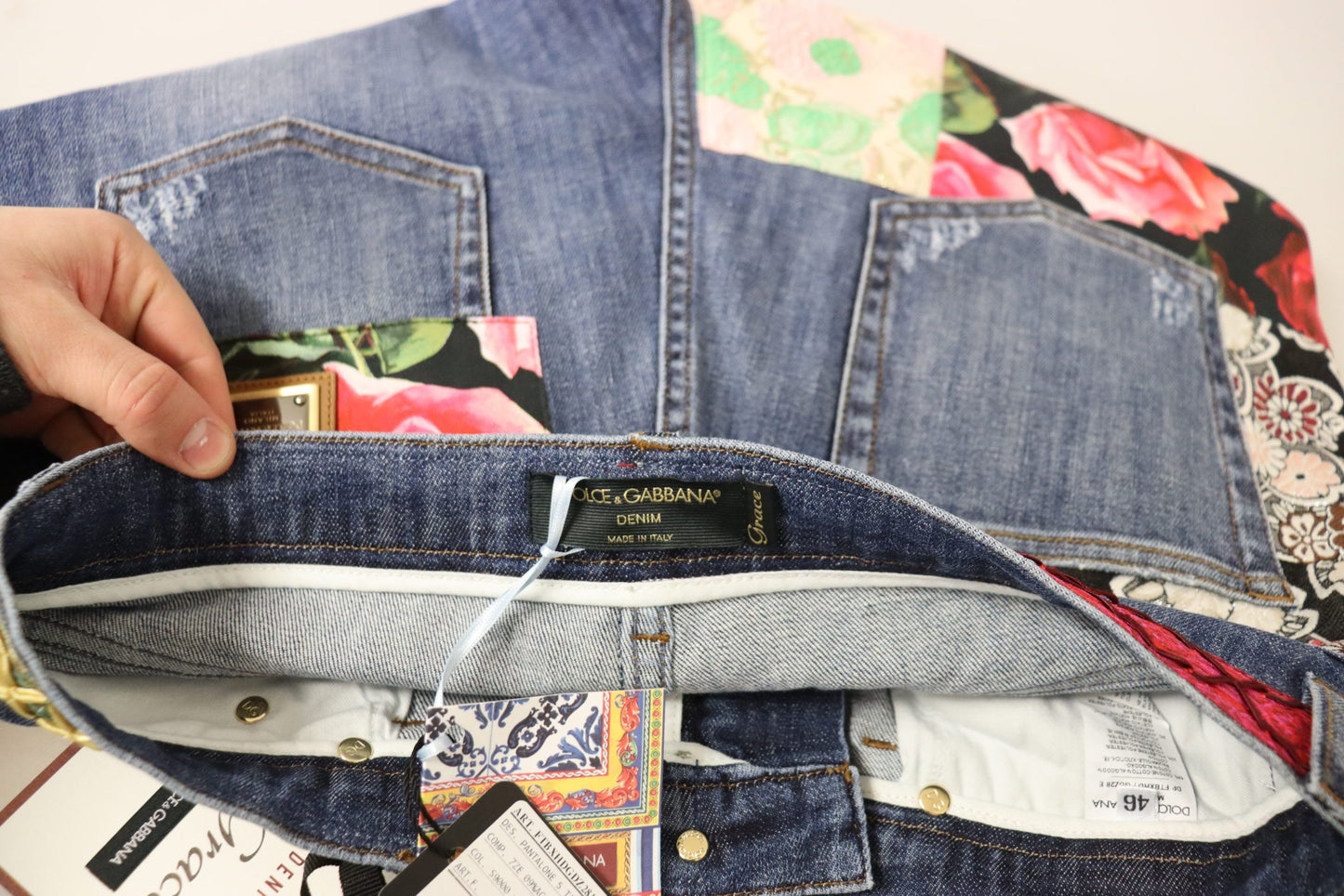 Jean taille haute en denim bleu patchwork Dolce & Gabbana