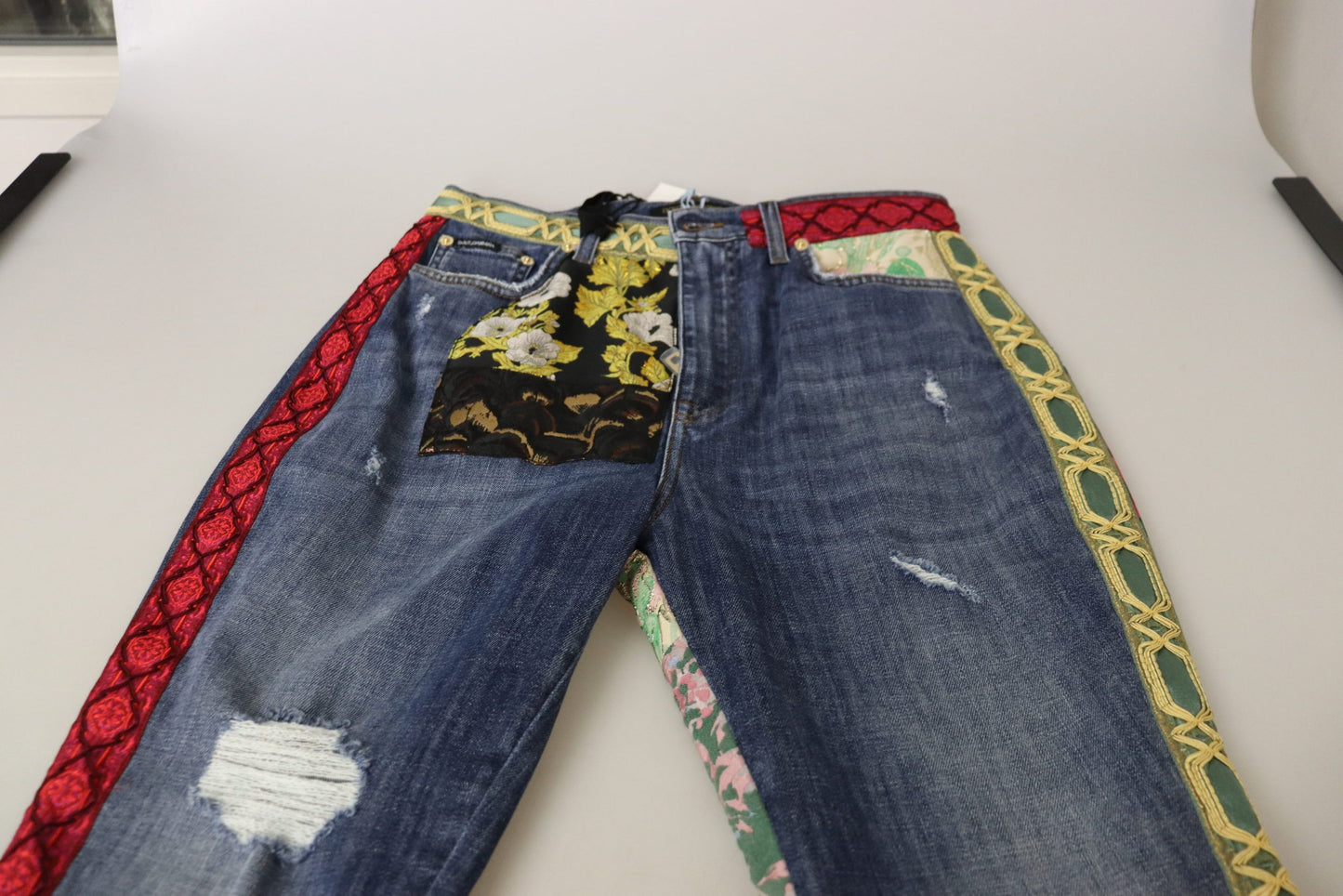 Jean taille haute en denim bleu patchwork Dolce & Gabbana